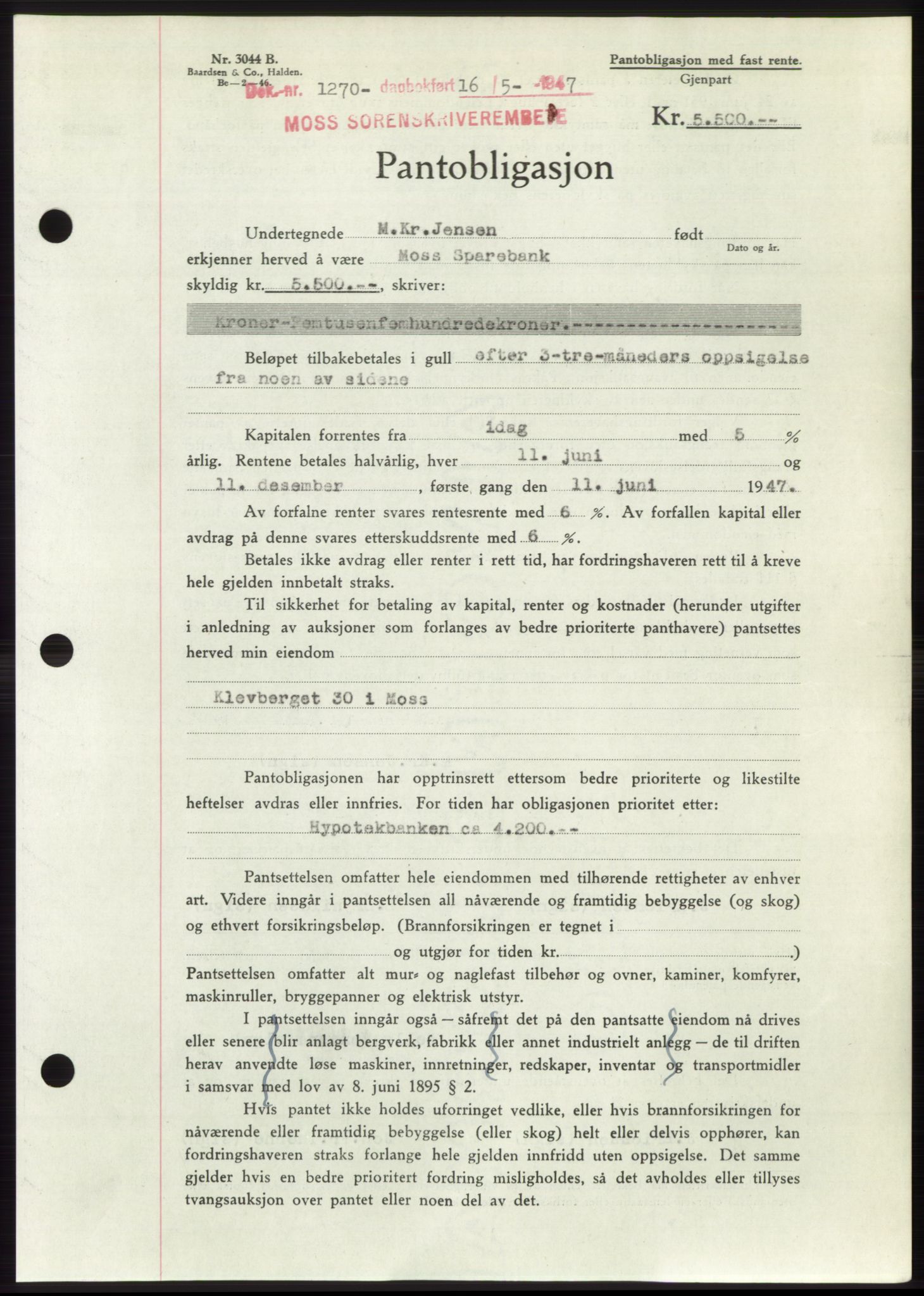 Moss sorenskriveri, SAO/A-10168: Pantebok nr. B17, 1947-1947, Dagboknr: 1270/1947