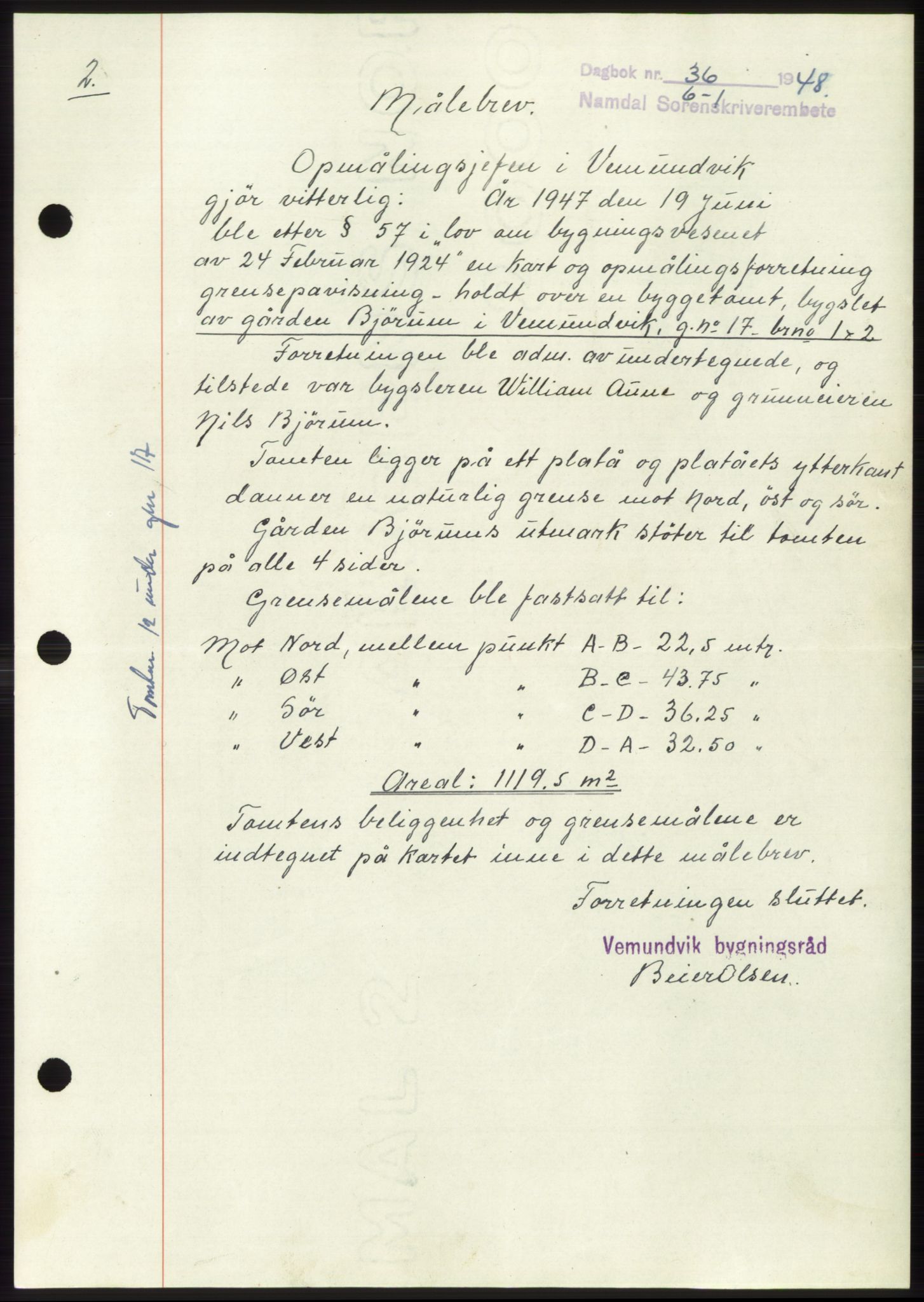 Namdal sorenskriveri, SAT/A-4133/1/2/2C: Pantebok nr. -, 1947-1948, Dagboknr: 36/1948