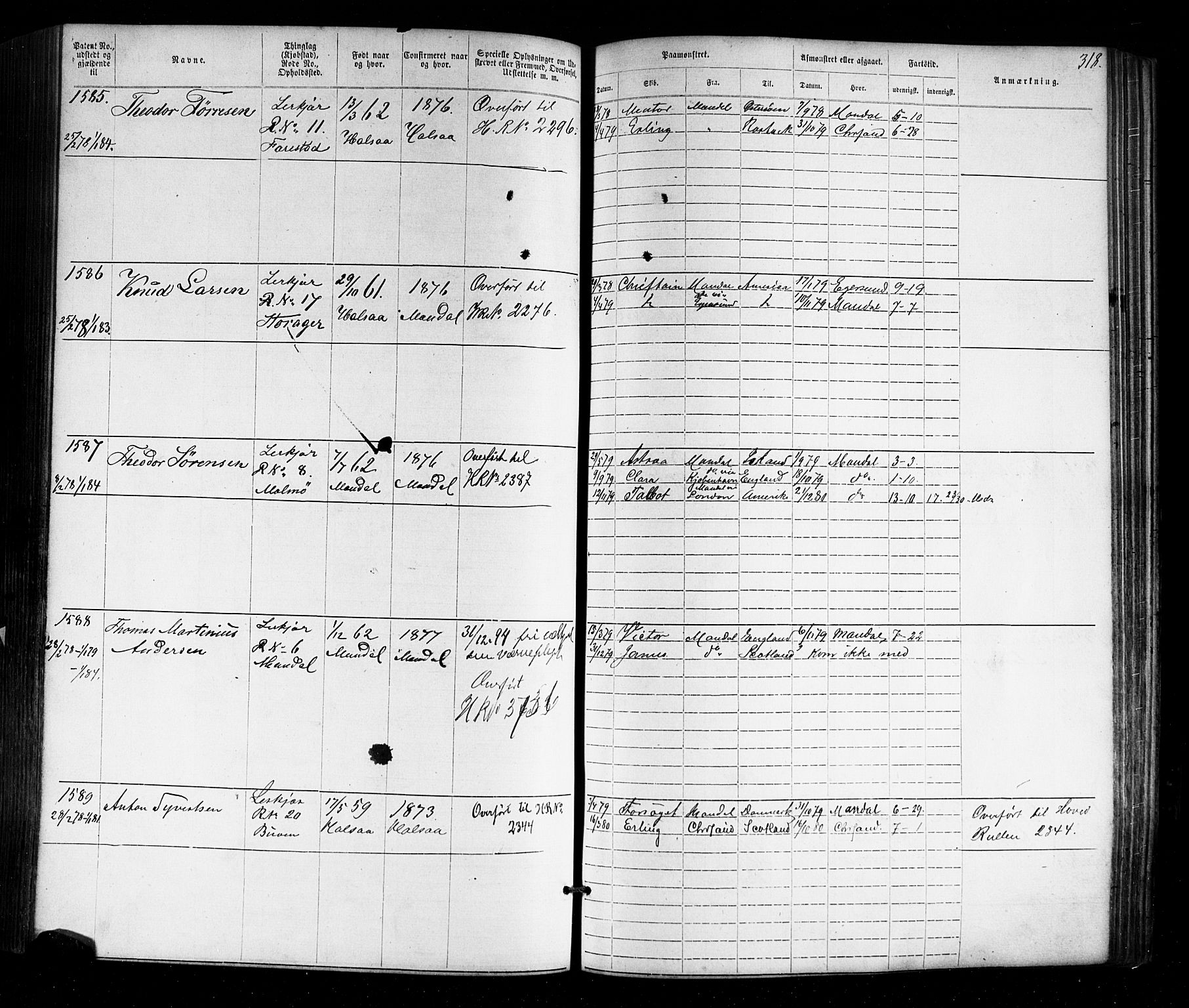 Mandal mønstringskrets, AV/SAK-2031-0016/F/Fa/L0005: Annotasjonsrulle nr 1-1909 med register, Y-15, 1868-1880, s. 363