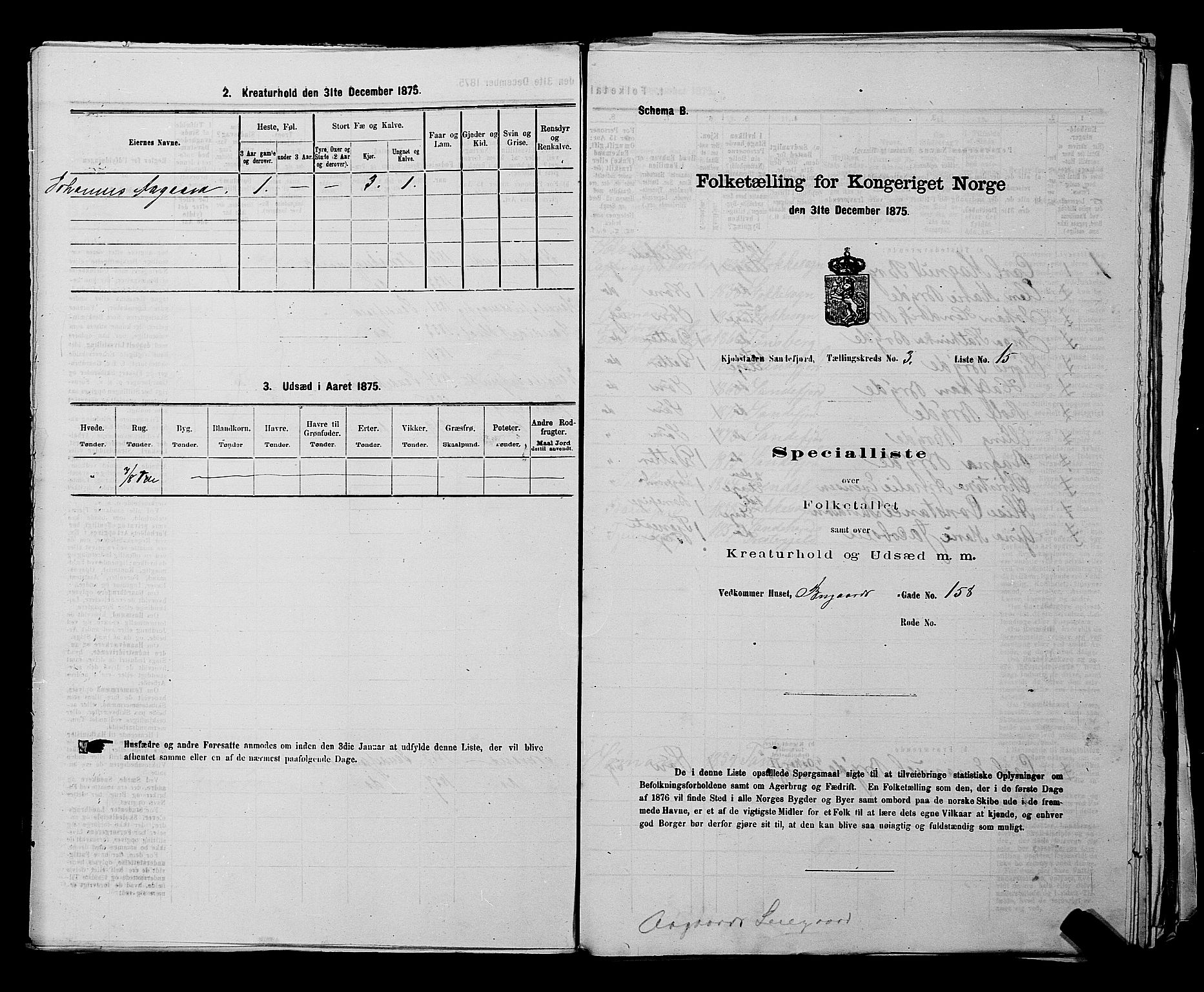 SAKO, Folketelling 1875 for 0706B Sandeherred prestegjeld, Sandefjord kjøpstad, 1875, s. 383