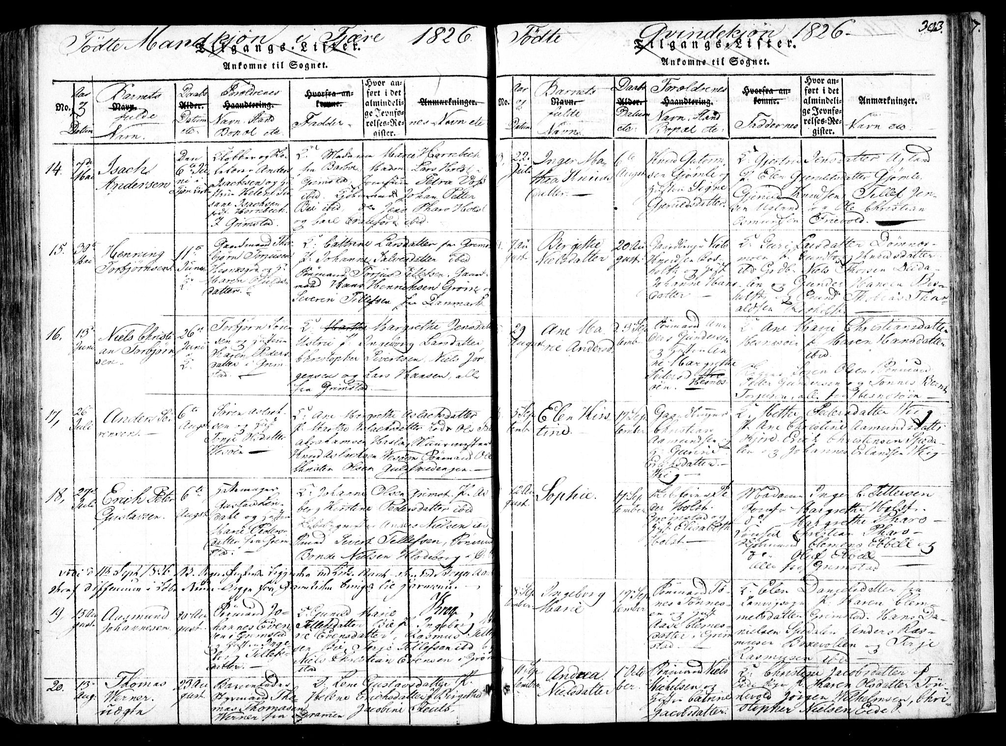 Fjære sokneprestkontor, AV/SAK-1111-0011/F/Fb/L0007: Klokkerbok nr. B 7, 1816-1826, s. 303