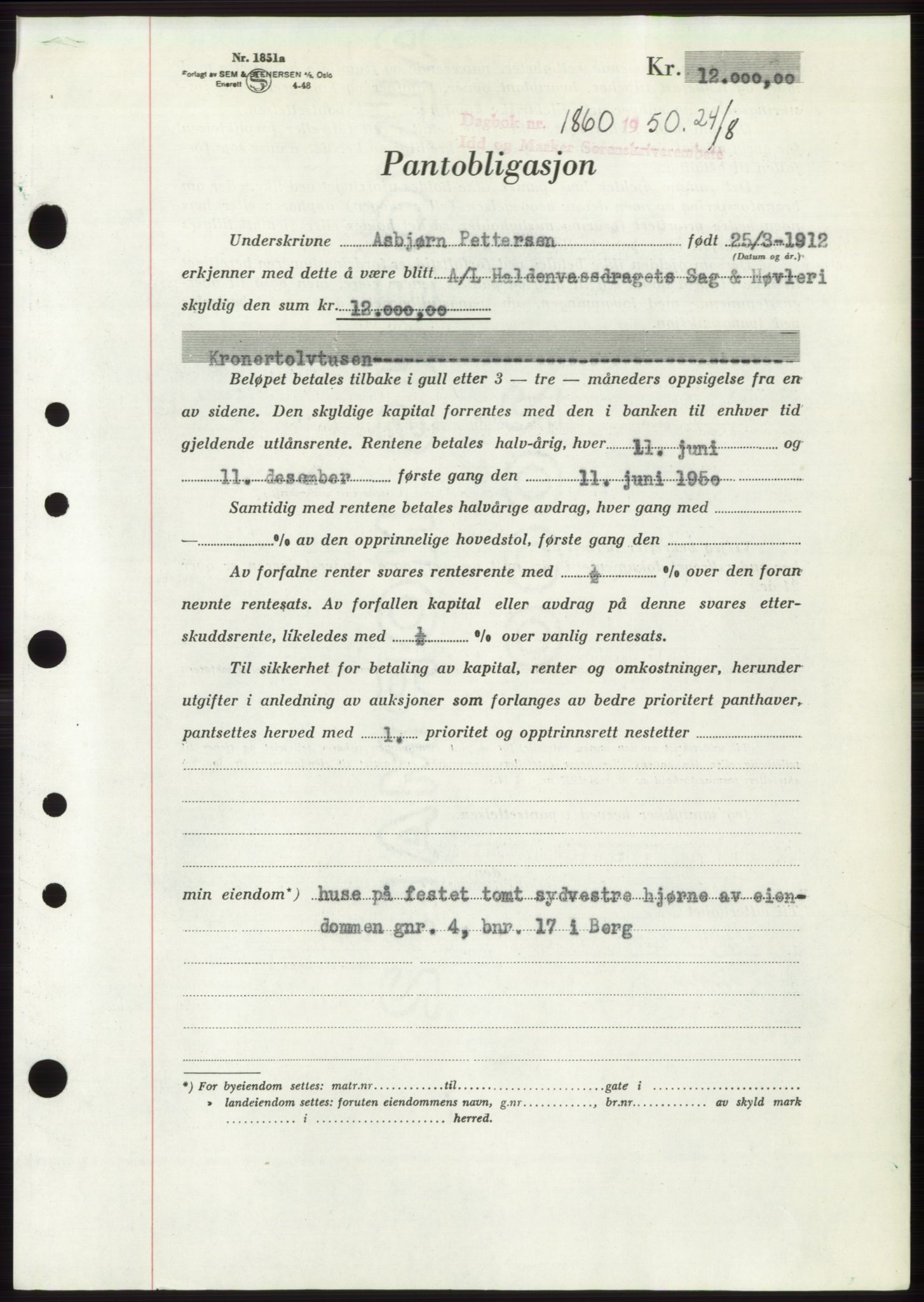 Idd og Marker sorenskriveri, AV/SAO-A-10283/G/Gb/Gbc/L0004: Pantebok nr. B10-15, 1946-1950, Dagboknr: 1860/1950