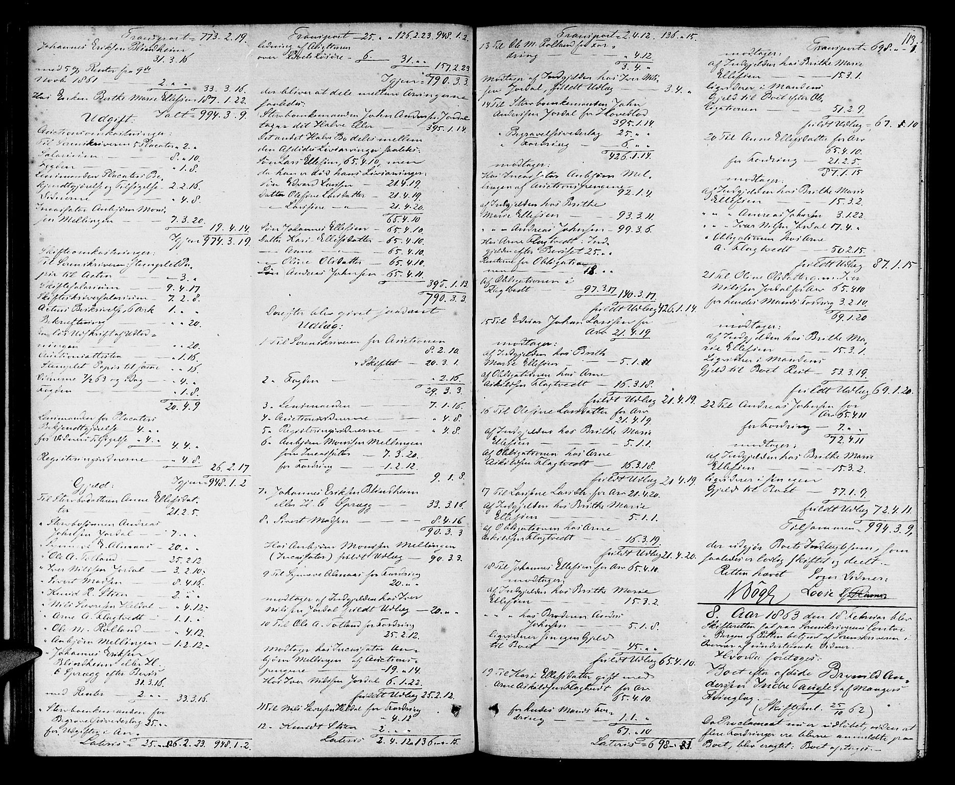 Nordhordland sorenskrivar, AV/SAB-A-2901/1/H/Hd/Hda/L0006: Skifteutlodningsprotokollar, 1862-1869, s. 112-113