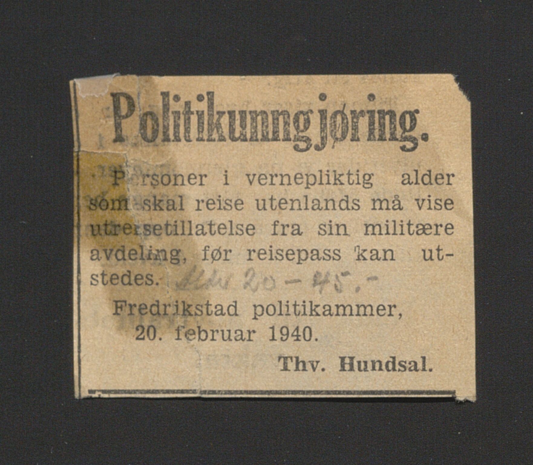 Glemmen lensmannskontor, AV/SAO-A-10123/I/Ic/Ica/L0002: Protokoll over utstedte nordiske reisekort (1939-1940) og utstedte reisetillatelser med jernbanen (1943), 1939-1943
