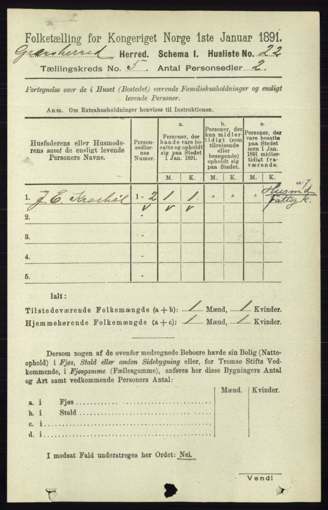 RA, Folketelling 1891 for 0824 Gransherad herred, 1891, s. 845