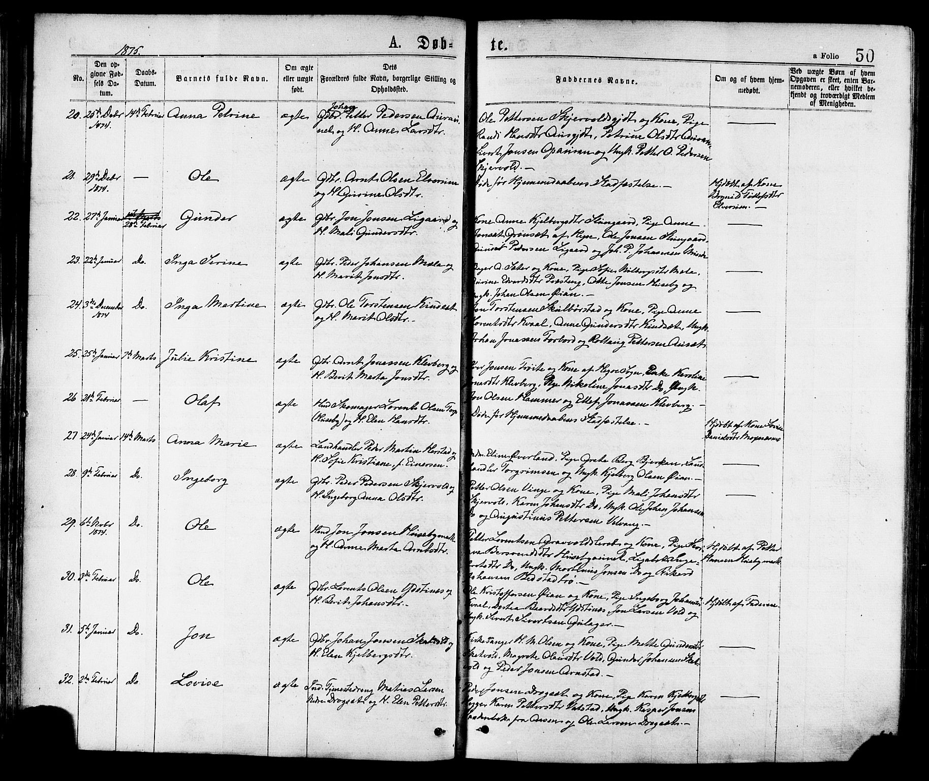 Ministerialprotokoller, klokkerbøker og fødselsregistre - Nord-Trøndelag, SAT/A-1458/709/L0076: Ministerialbok nr. 709A16, 1871-1879, s. 50