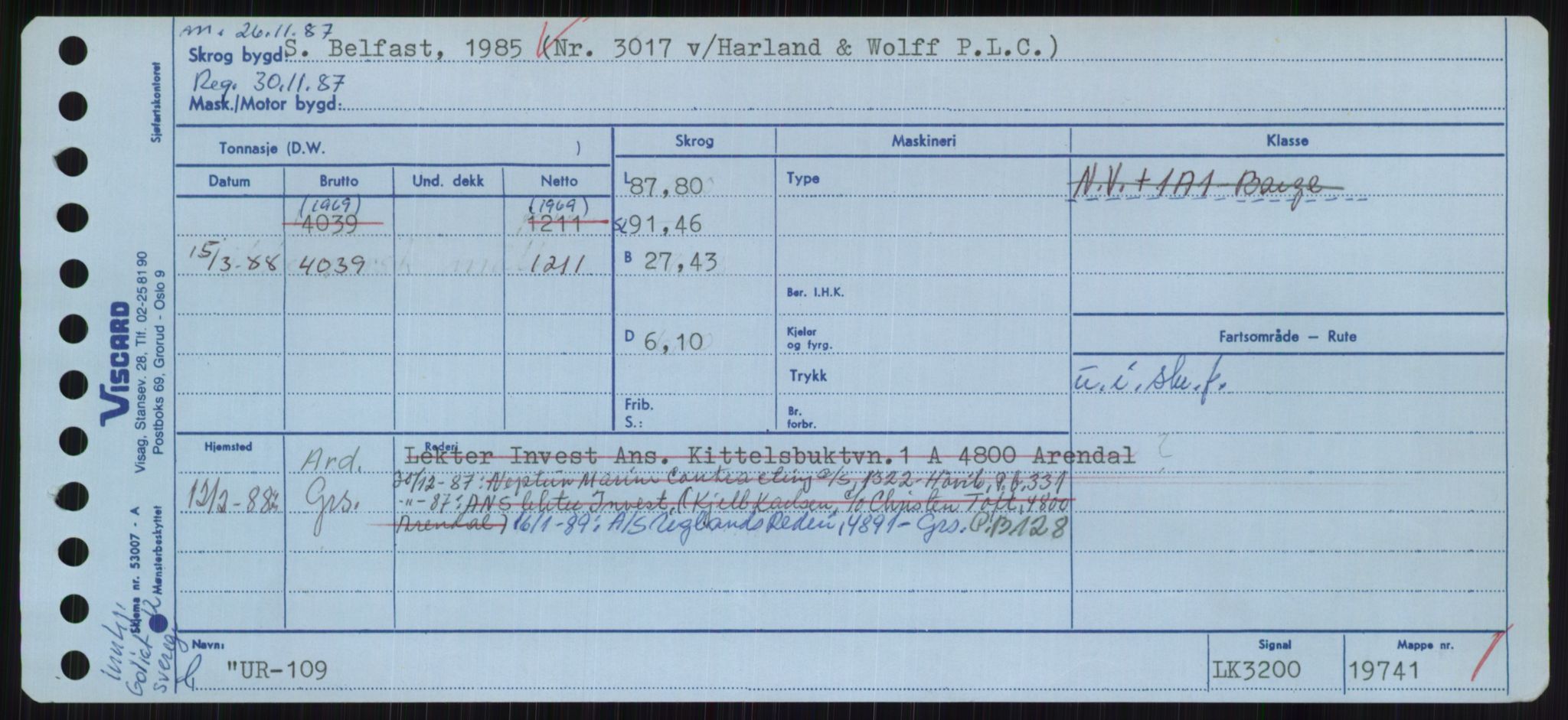 Sjøfartsdirektoratet med forløpere, Skipsmålingen, RA/S-1627/H/Hc/L0001: Lektere, A-Y, s. 611