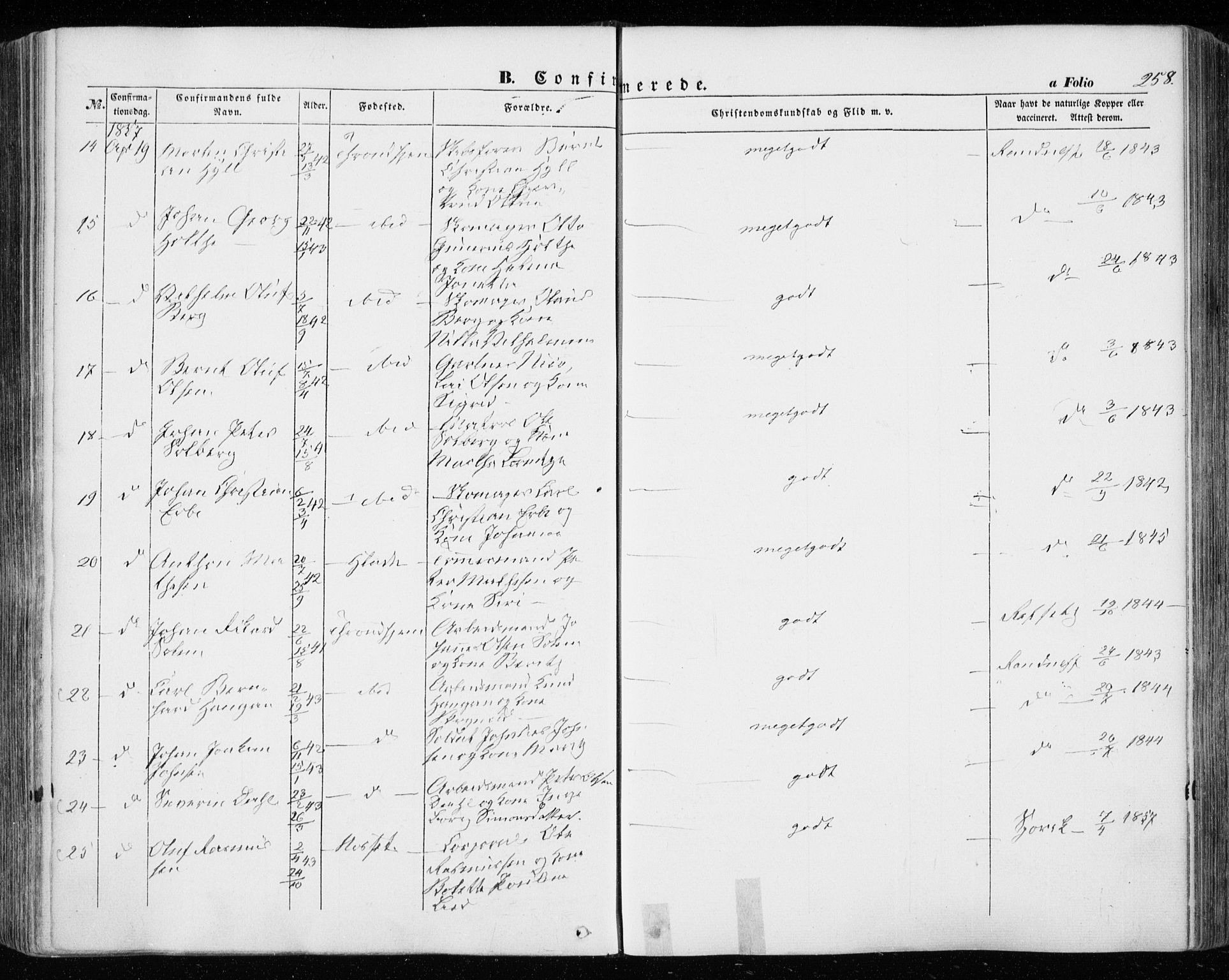 Ministerialprotokoller, klokkerbøker og fødselsregistre - Sør-Trøndelag, SAT/A-1456/601/L0051: Ministerialbok nr. 601A19, 1848-1857, s. 258