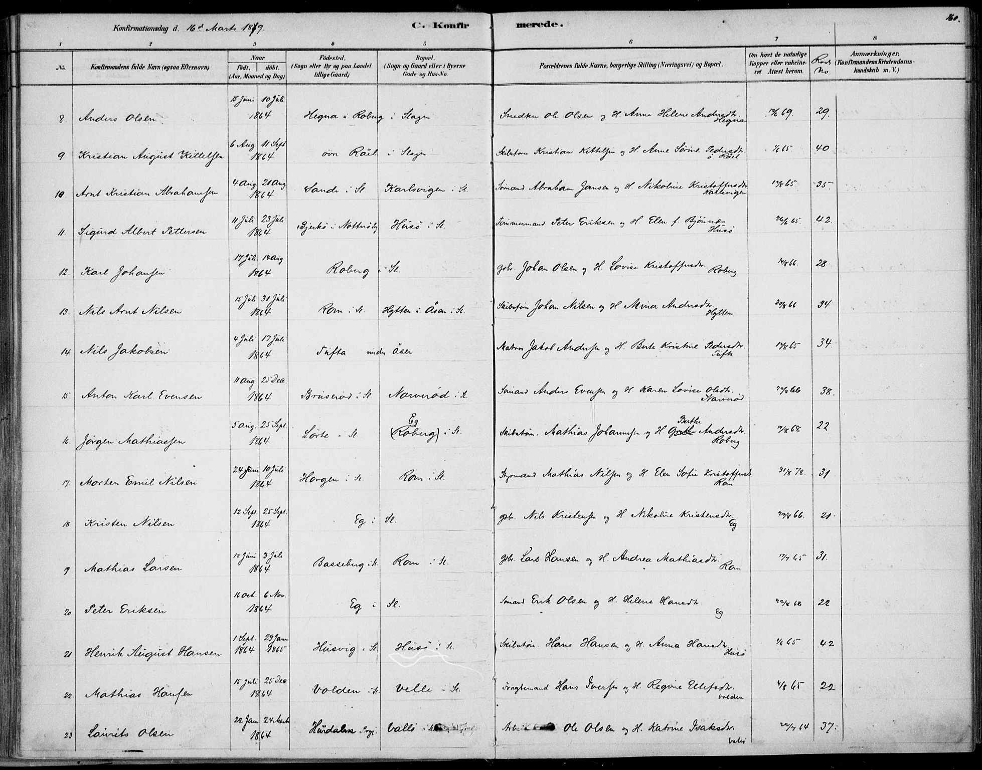 Sem kirkebøker, AV/SAKO-A-5/F/Fb/L0004: Ministerialbok nr. II 4, 1878-1891, s. 160