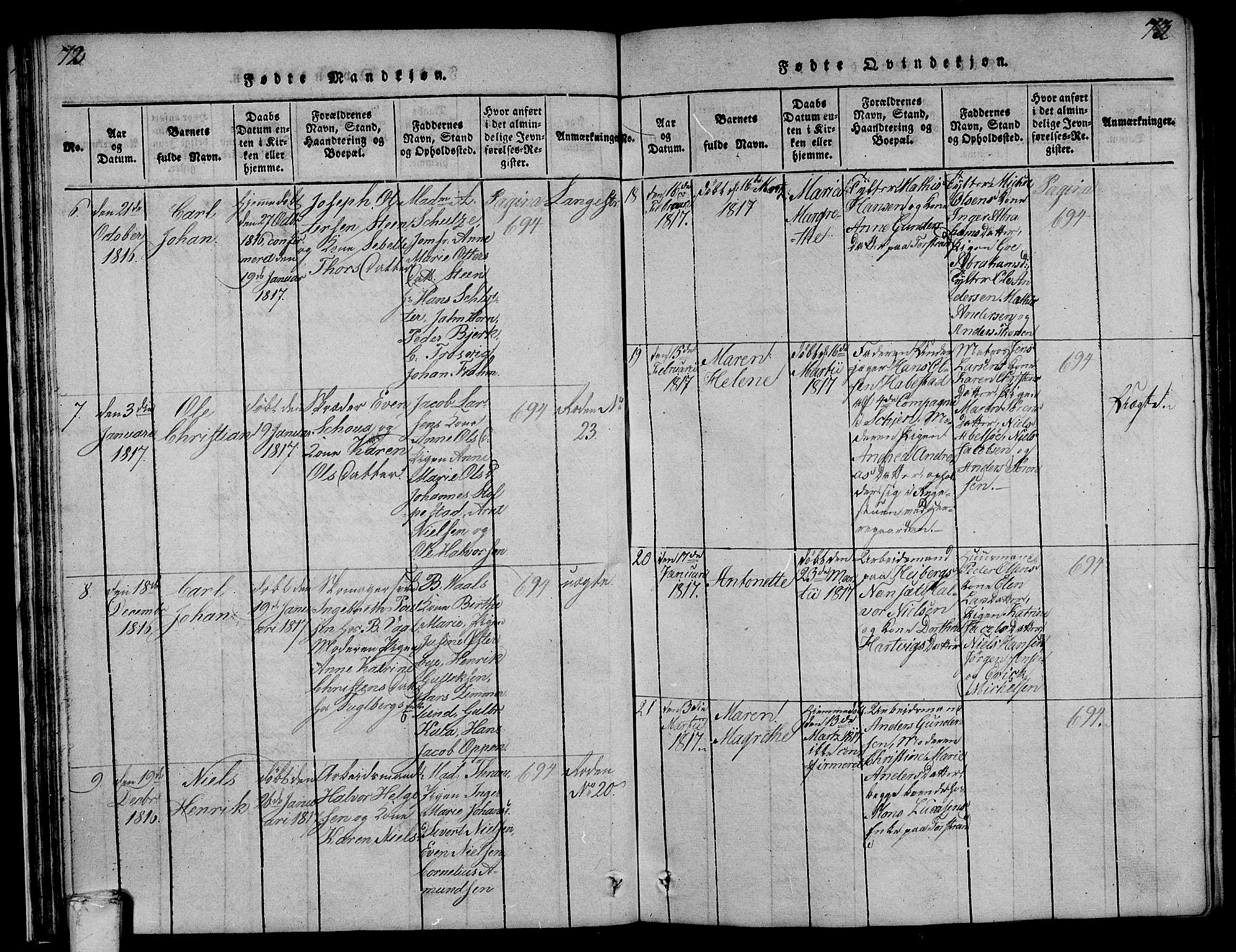 Larvik kirkebøker, SAKO/A-352/F/Fa/L0001: Ministerialbok nr. I 1, 1814-1825, s. 72-73