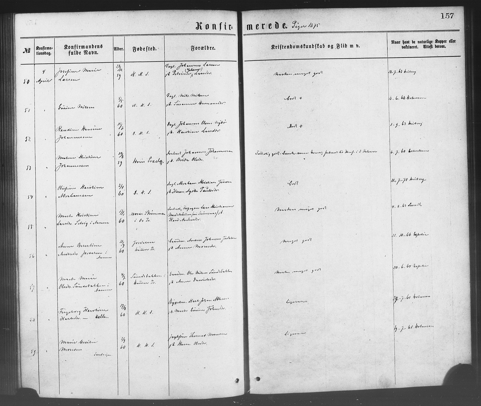 Korskirken sokneprestembete, AV/SAB-A-76101/H/Haa/L0028: Ministerialbok nr. C 4, 1868-1879, s. 157