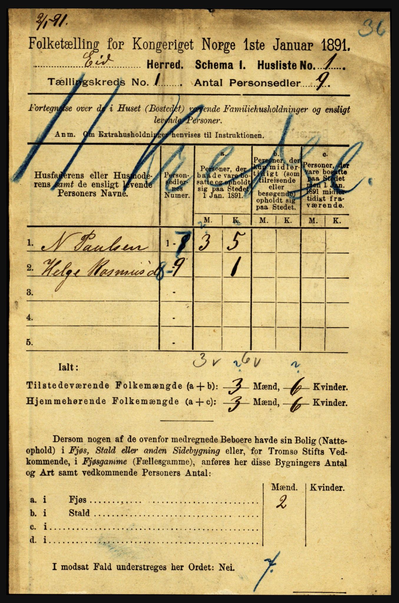 RA, Folketelling 1891 for 1443 Eid herred, 1891, s. 42