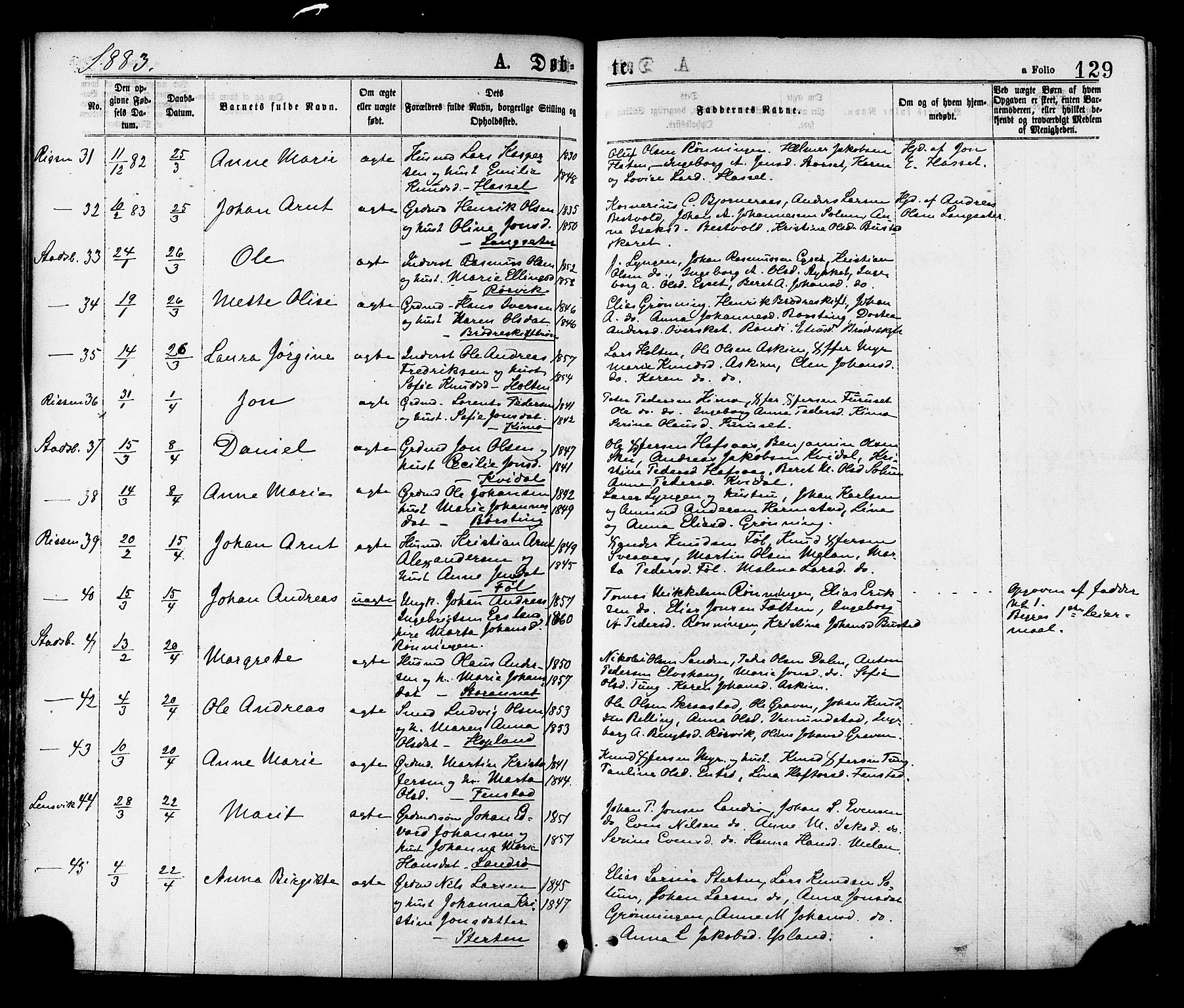 Ministerialprotokoller, klokkerbøker og fødselsregistre - Sør-Trøndelag, SAT/A-1456/646/L0613: Ministerialbok nr. 646A11, 1870-1884, s. 129