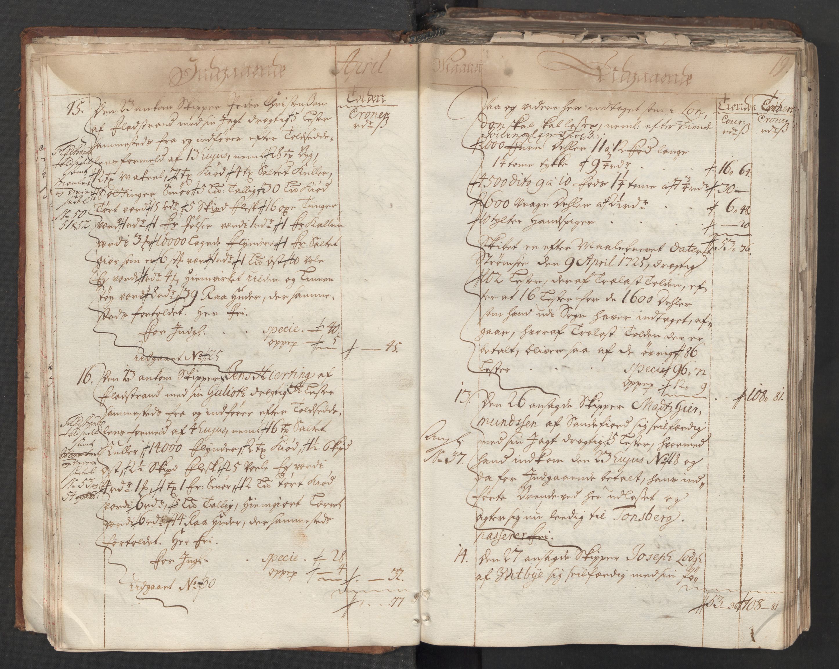 Generaltollkammeret, tollregnskaper, AV/RA-EA-5490/R06/L0012/0001: Tollregnskaper Kristiania / Hovedtollbok, 1731, s. 18b-19a