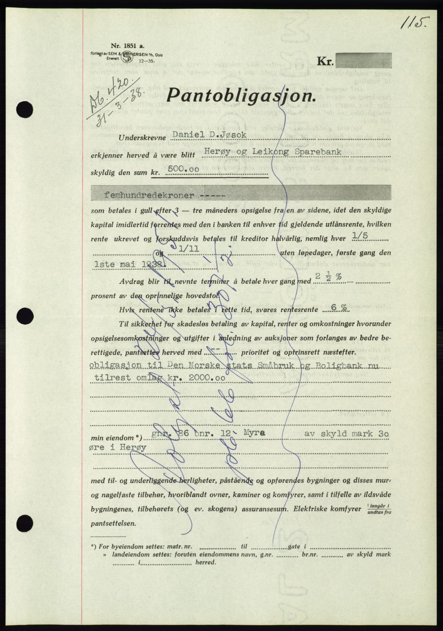 Søre Sunnmøre sorenskriveri, AV/SAT-A-4122/1/2/2C/L0065: Pantebok nr. 59, 1938-1938, Dagboknr: 420/1938