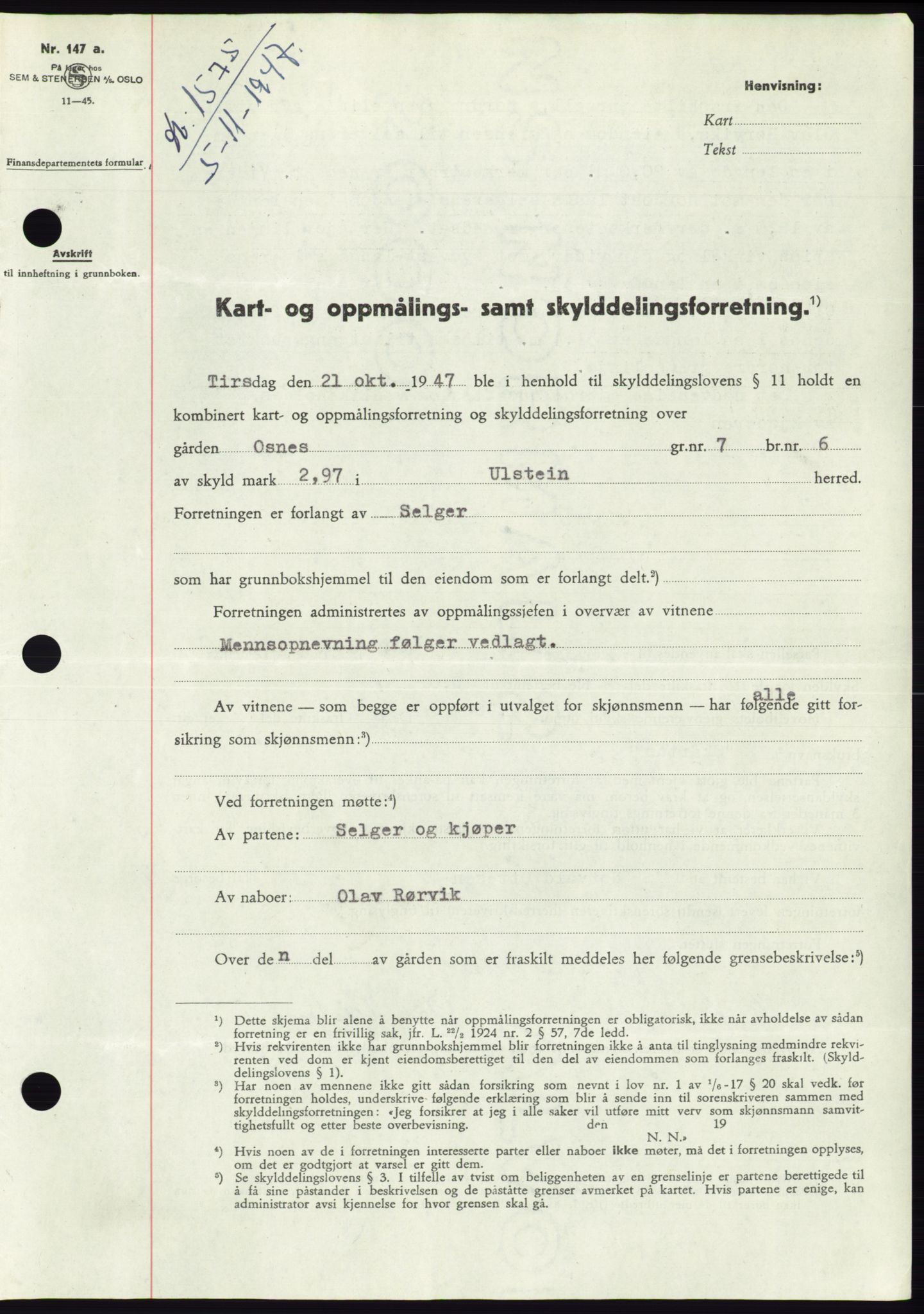 Søre Sunnmøre sorenskriveri, SAT/A-4122/1/2/2C/L0081: Pantebok nr. 7A, 1947-1948, Dagboknr: 1575/1947