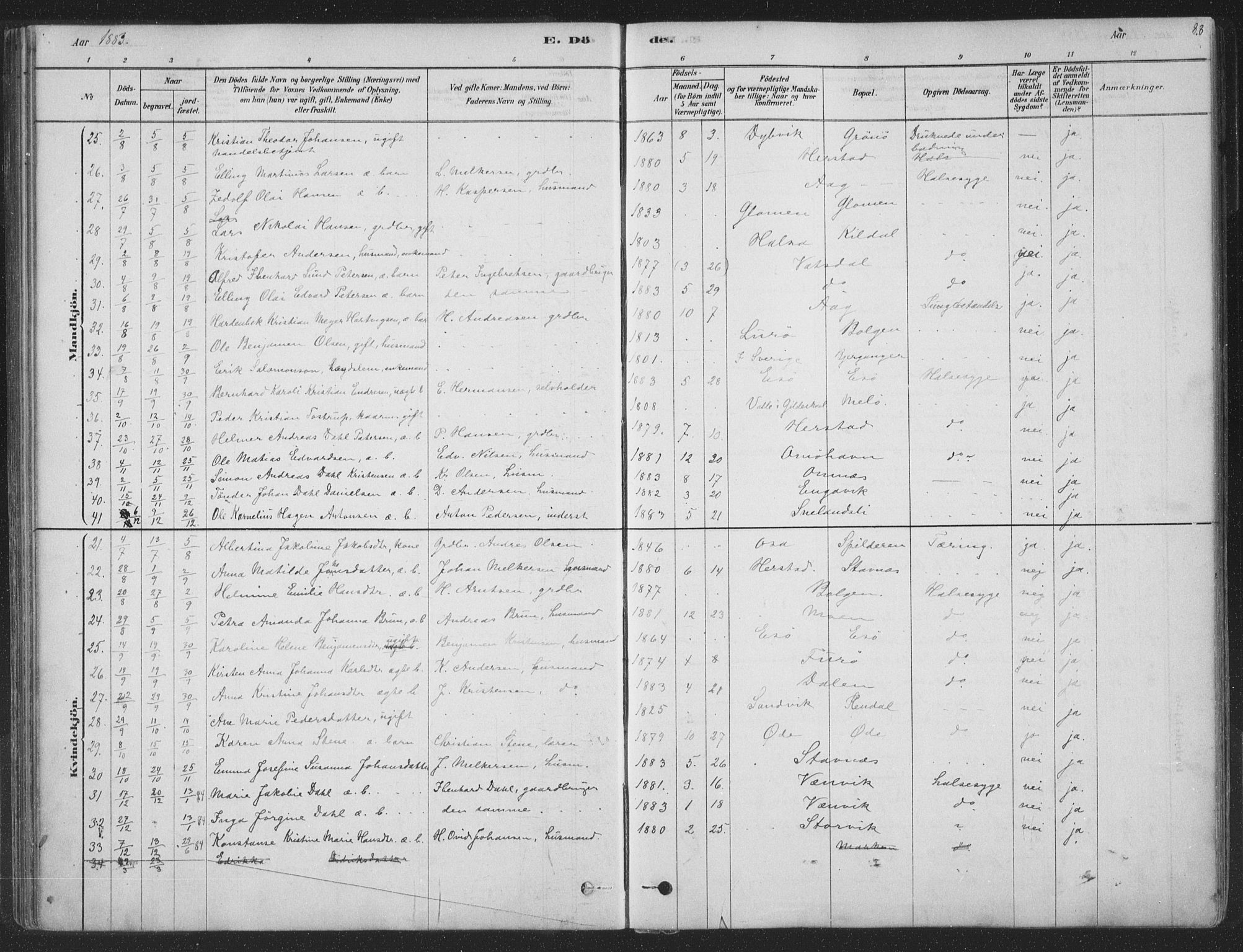 Ministerialprotokoller, klokkerbøker og fødselsregistre - Nordland, SAT/A-1459/843/L0627: Ministerialbok nr. 843A02, 1878-1908, s. 88