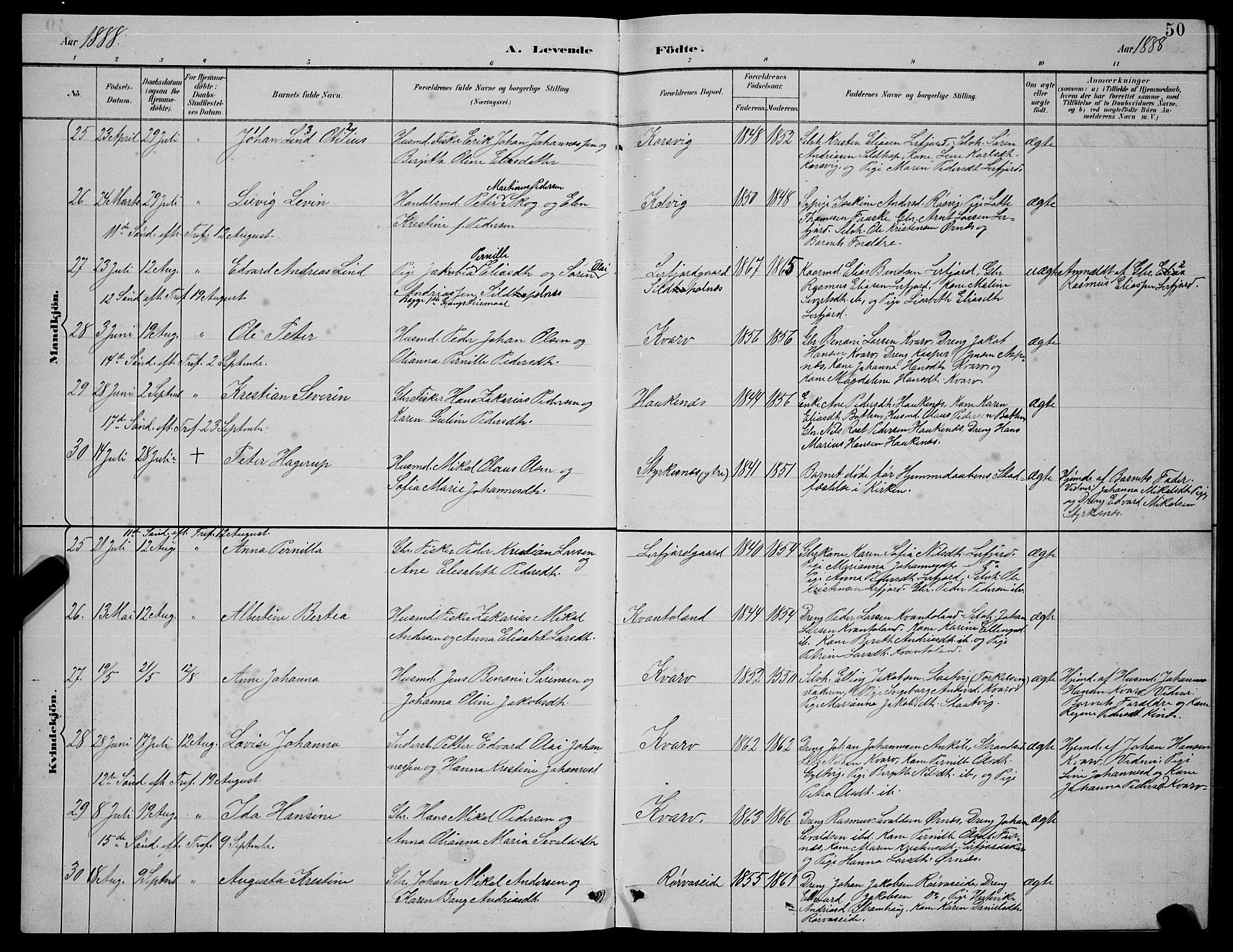 Ministerialprotokoller, klokkerbøker og fødselsregistre - Nordland, SAT/A-1459/854/L0785: Klokkerbok nr. 854C01, 1883-1891, s. 50