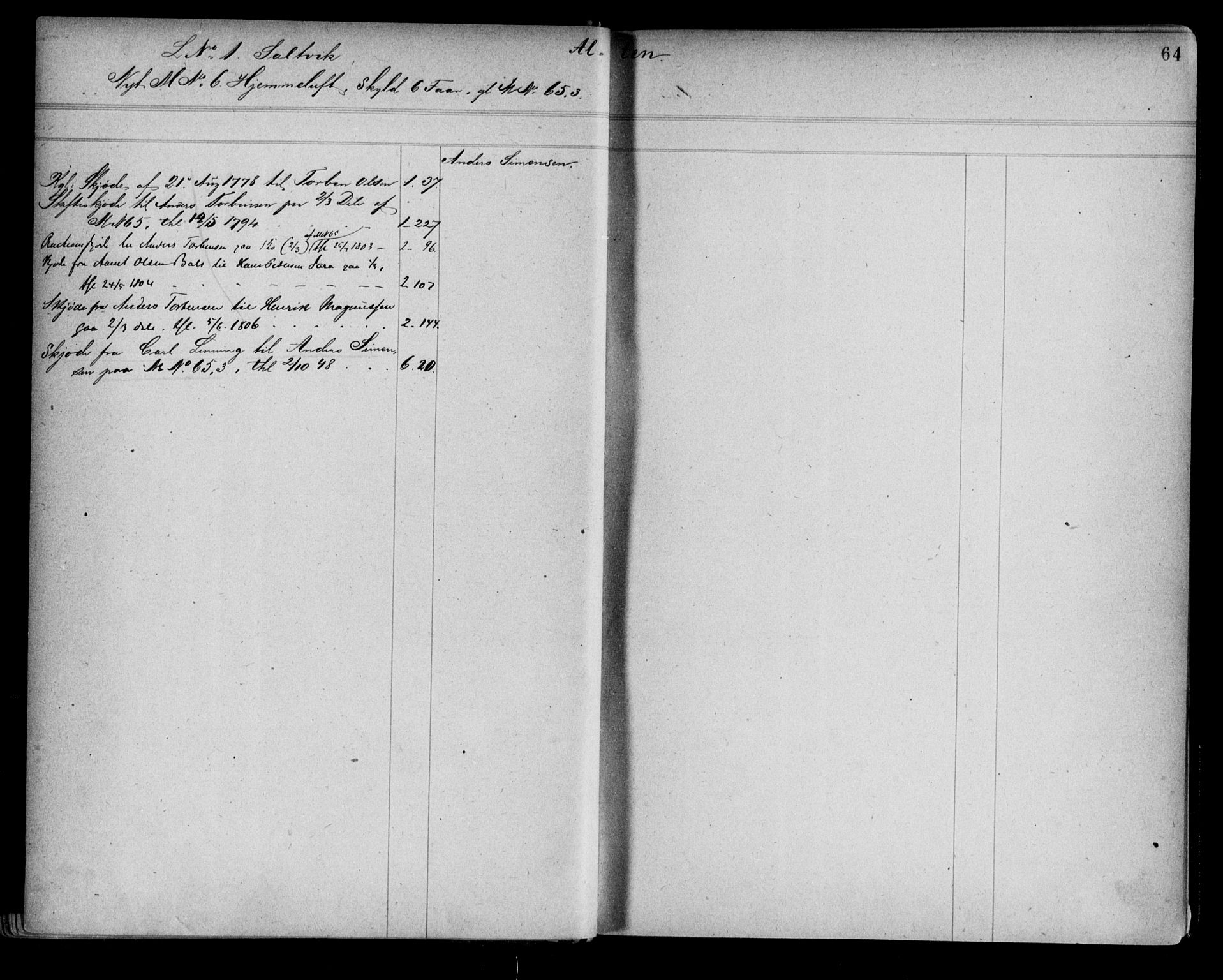 Alta fogderi/sorenskriveri, AV/SATØ-SATØ-5/1/K/Kb/Kba/L0006pantereg: Panteregister nr. 6, 1776, s. 64