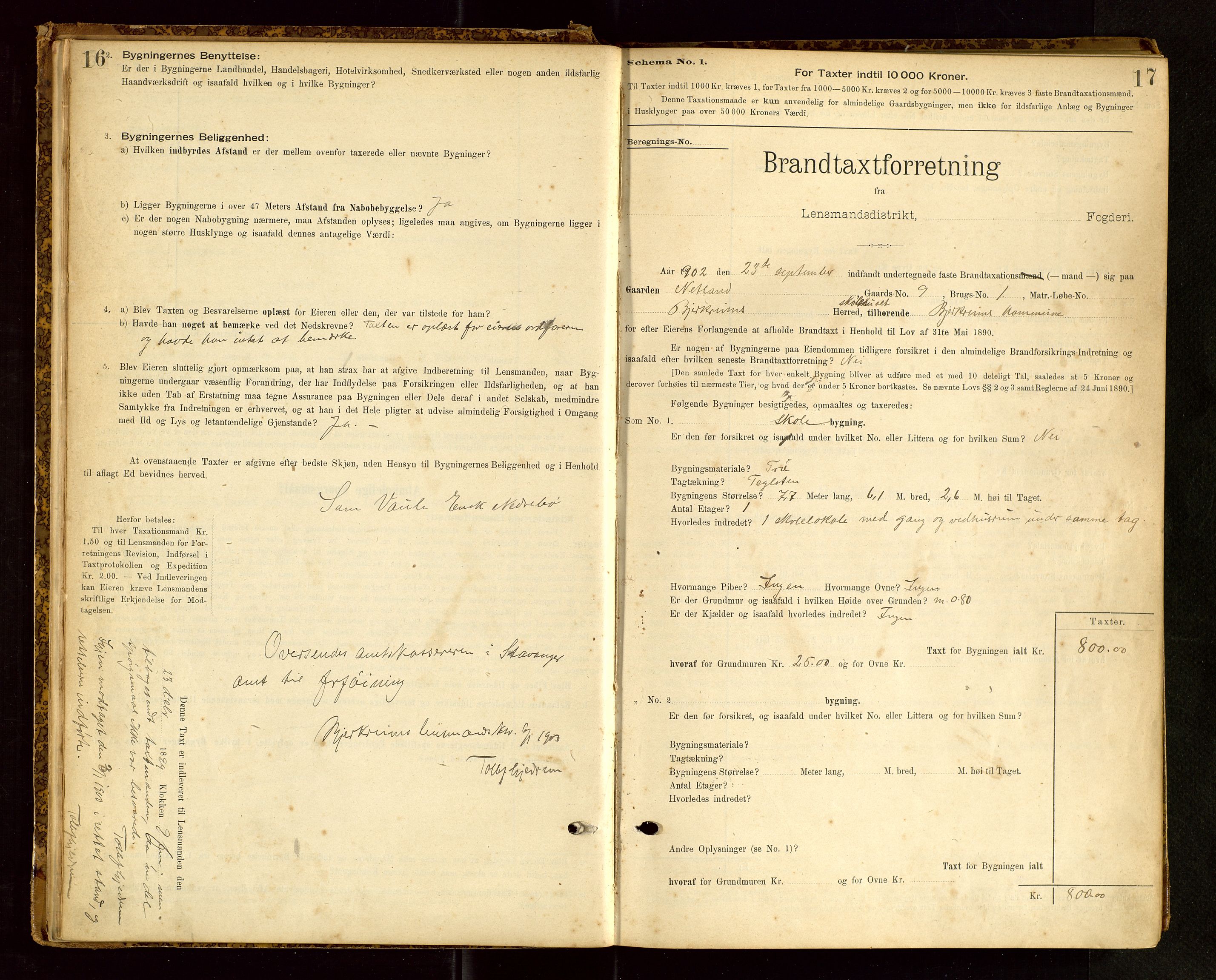 Bjerkreim lensmannskontor, SAST/A-100090/Gob/L0001: "Brandtaxationsprotokol", 1895-1950, s. 16-17