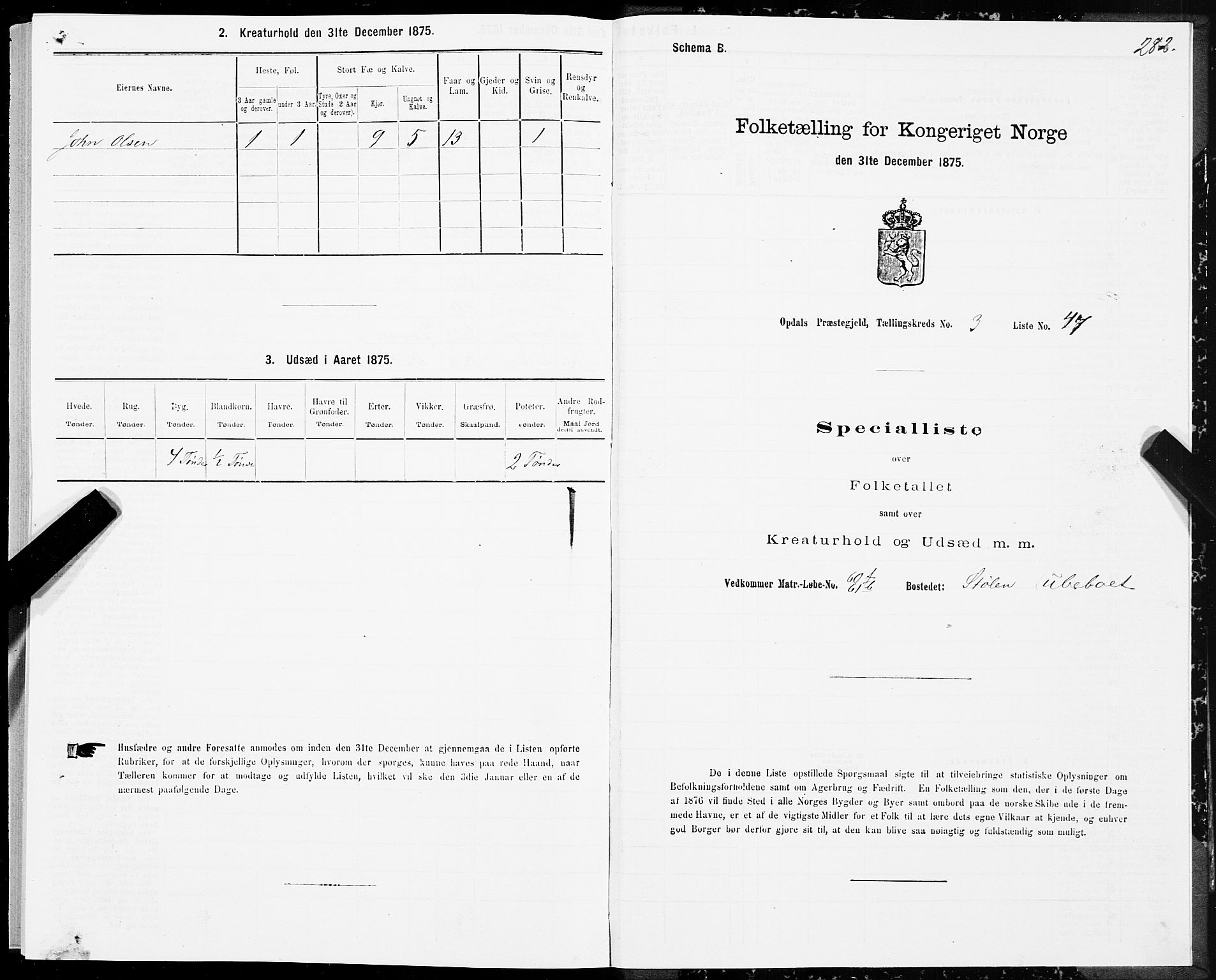 SAT, Folketelling 1875 for 1634P Oppdal prestegjeld, 1875, s. 2282