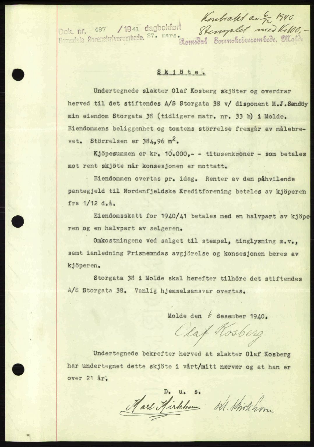 Romsdal sorenskriveri, SAT/A-4149/1/2/2C: Pantebok nr. A9, 1940-1941, Dagboknr: 487/1941