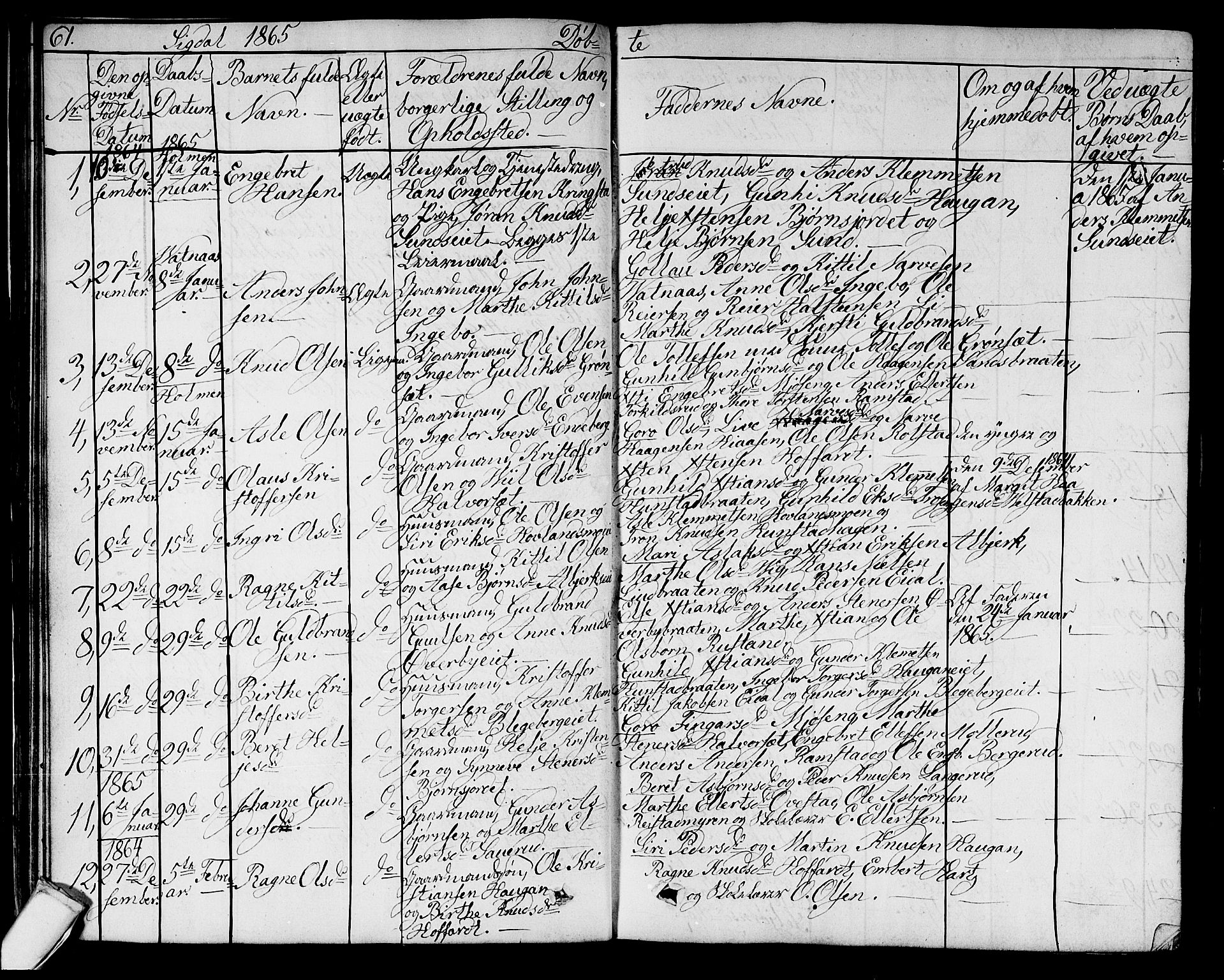 Sigdal kirkebøker, AV/SAKO-A-245/G/Ga/L0003: Klokkerbok nr. I 3, 1857-1878, s. 61