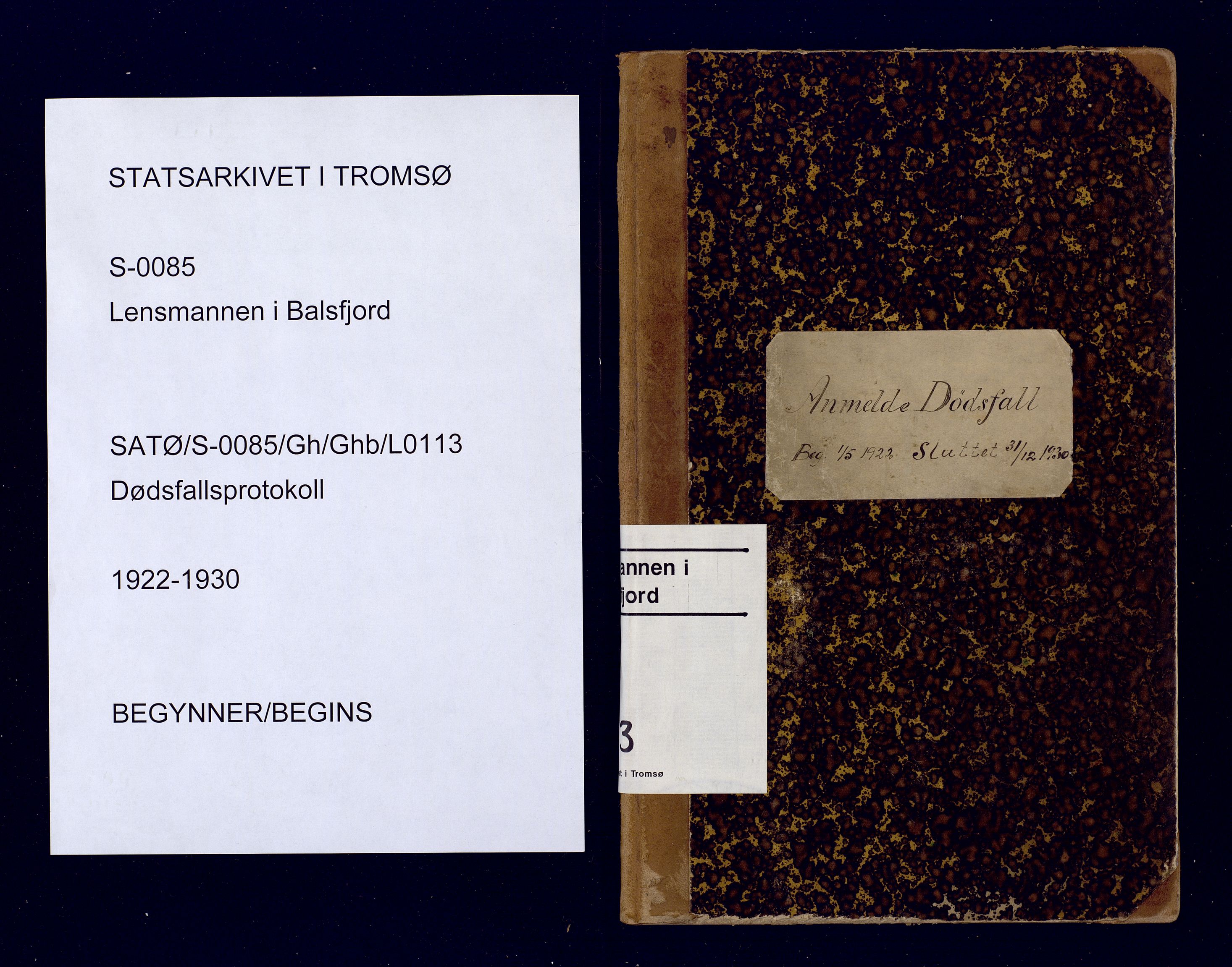 Lensmannen i Balsfjord, AV/SATØ-S-0085/Gh/Ghb/L0113: Dødsfallsprotokoll, 1922-1930
