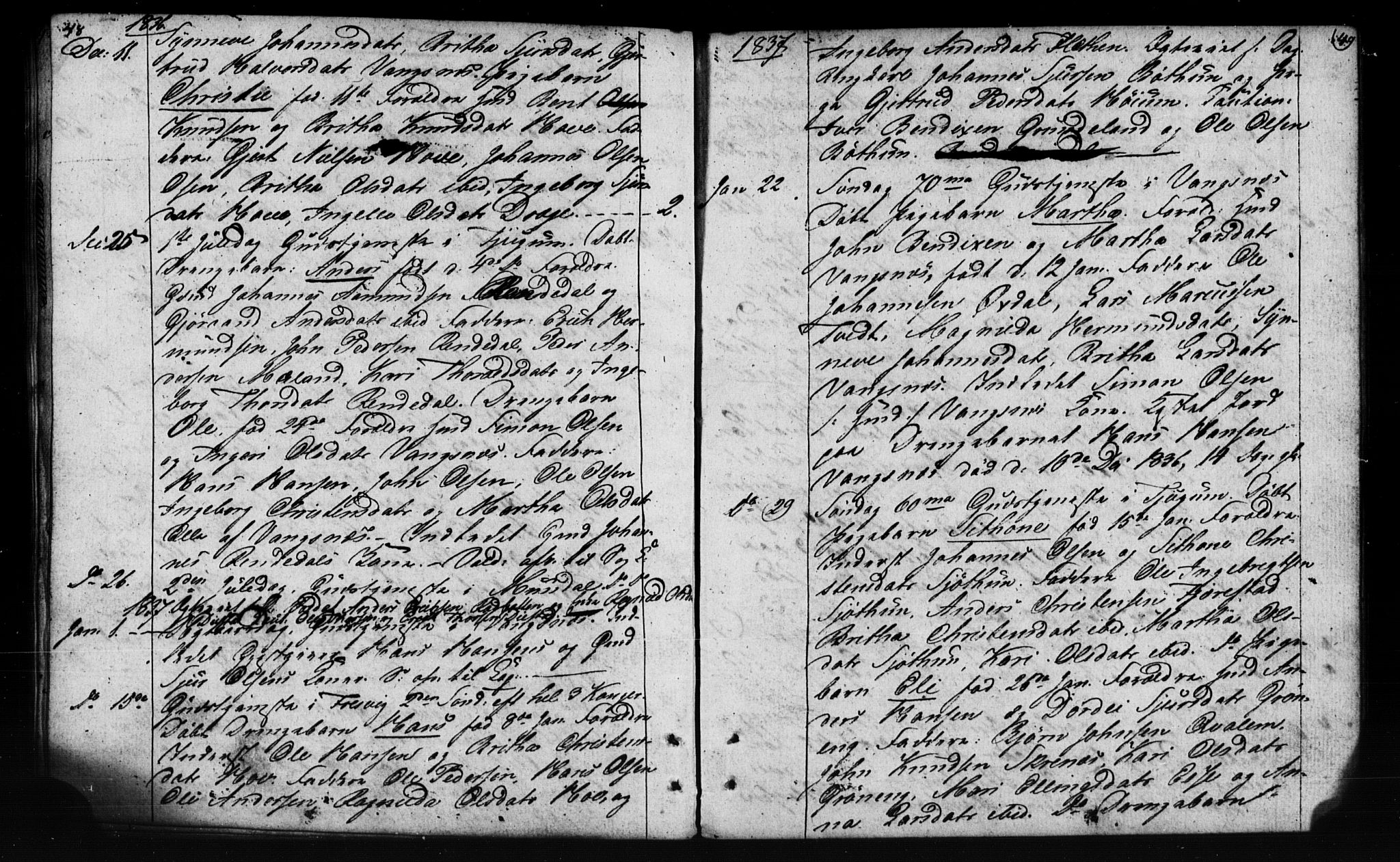 Leikanger sokneprestembete, SAB/A-81001: Residerende kapellans bok nr. A 1A, 1833-1838, s. 48-49