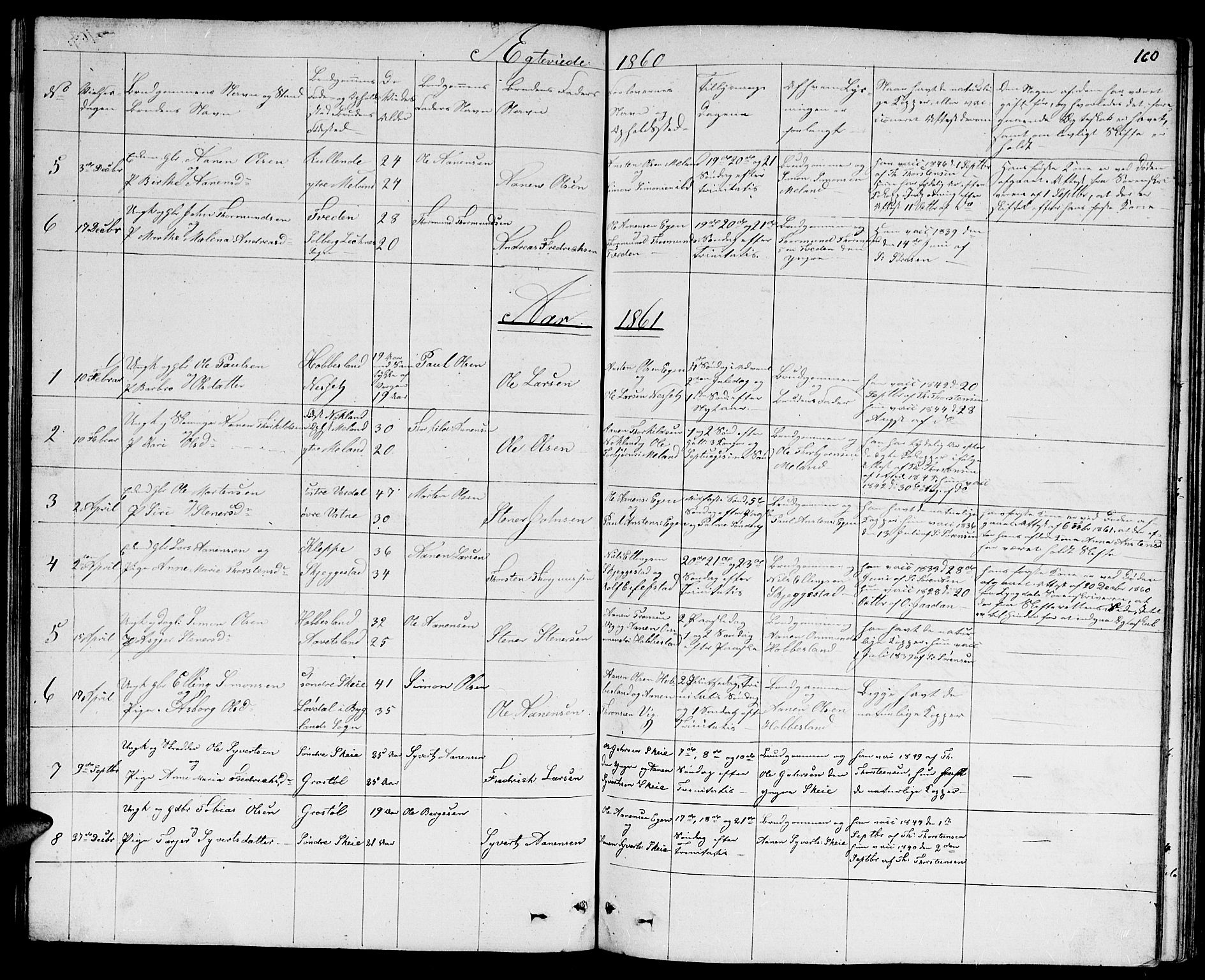 Hægebostad sokneprestkontor, SAK/1111-0024/F/Fb/Fbb/L0002: Klokkerbok nr. B 2, 1851-1886, s. 160
