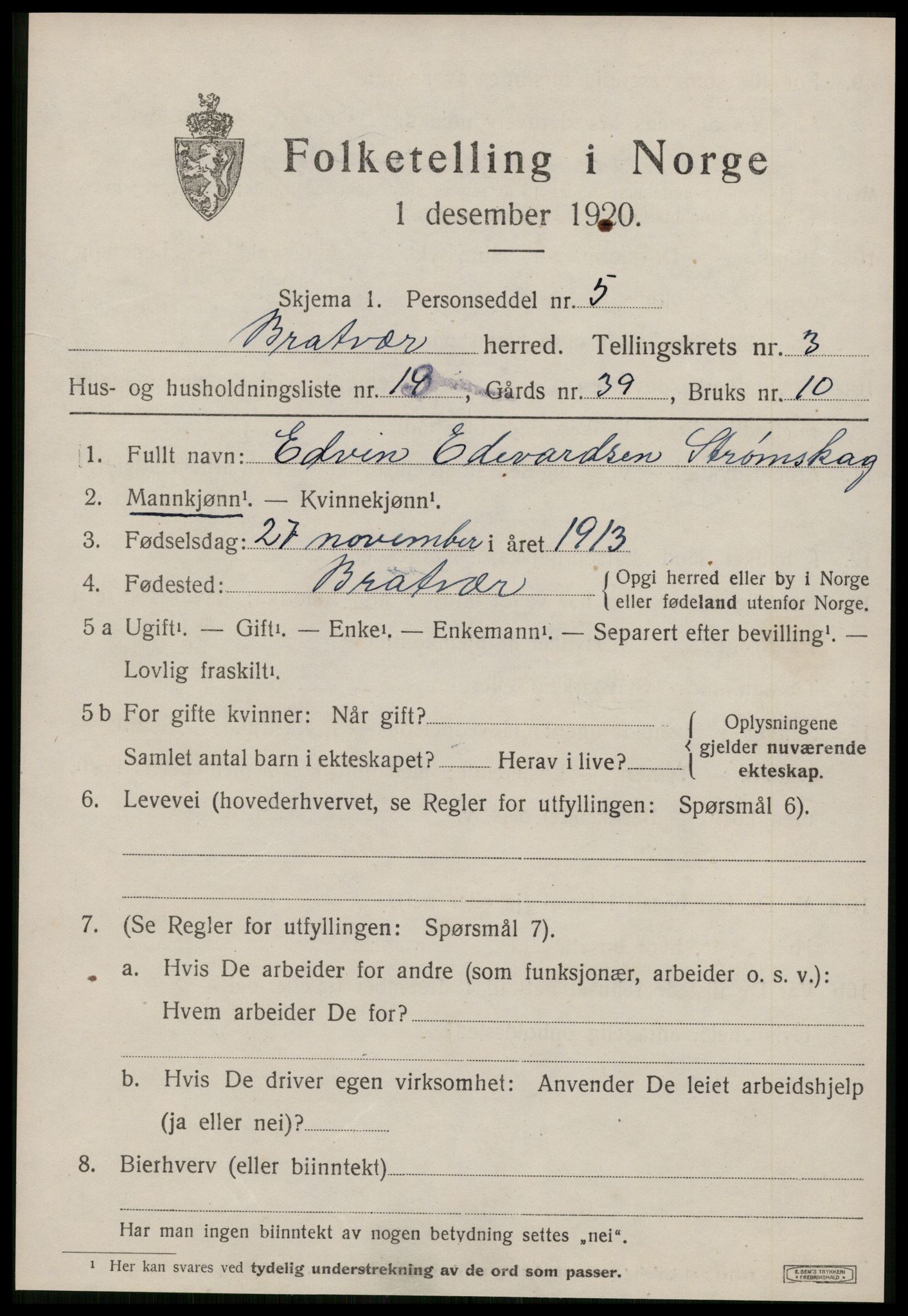 SAT, Folketelling 1920 for 1574 Brattvær herred, 1920, s. 1338