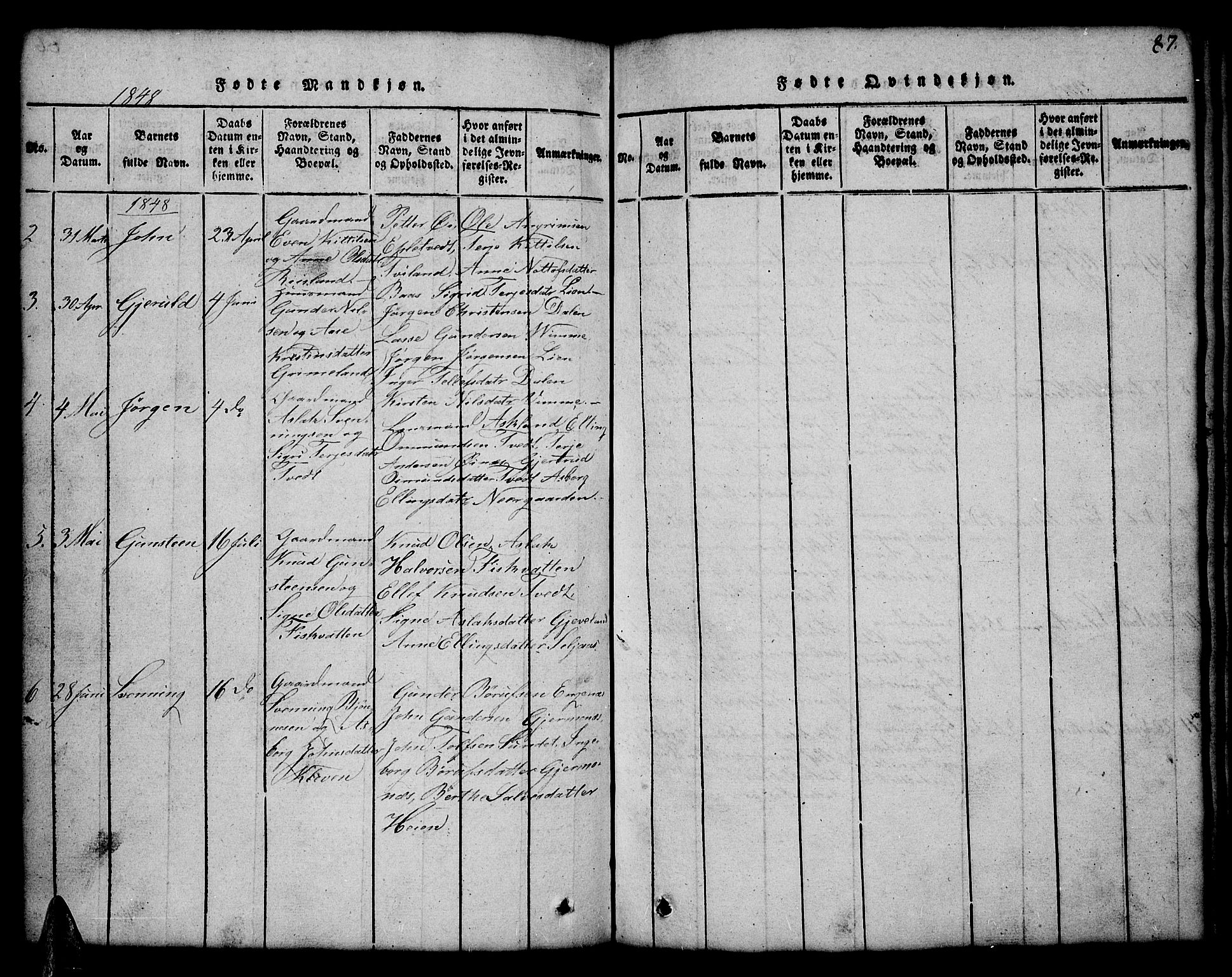 Åmli sokneprestkontor, AV/SAK-1111-0050/F/Fb/Fbc/L0001: Klokkerbok nr. B 1, 1816-1867, s. 87
