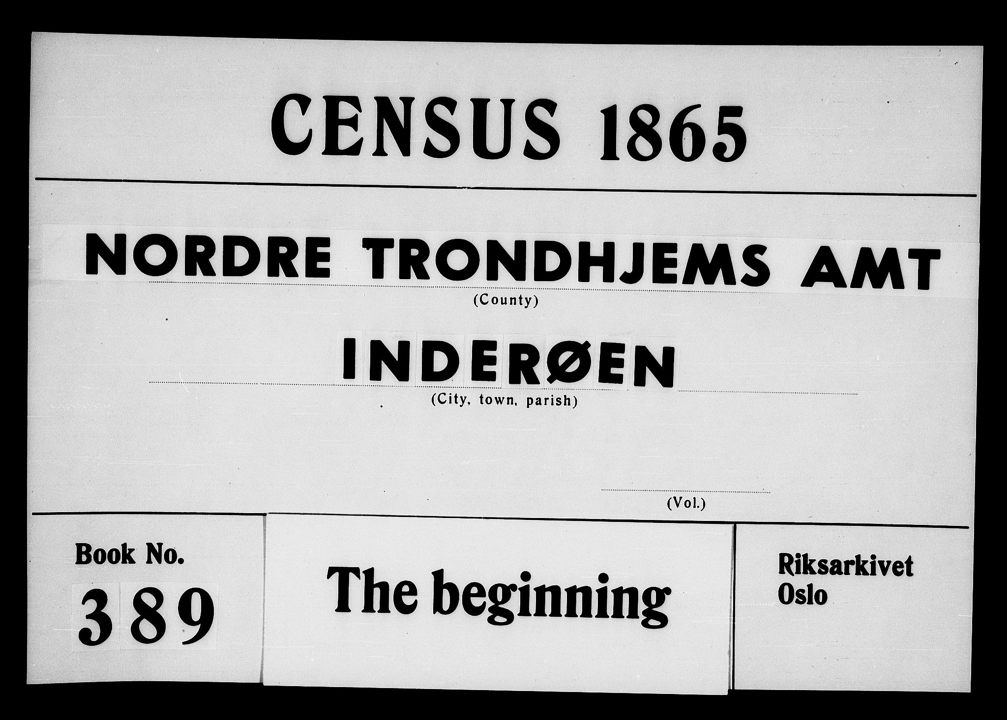 RA, Folketelling 1865 for 1729P Inderøy prestegjeld, 1865, s. 1