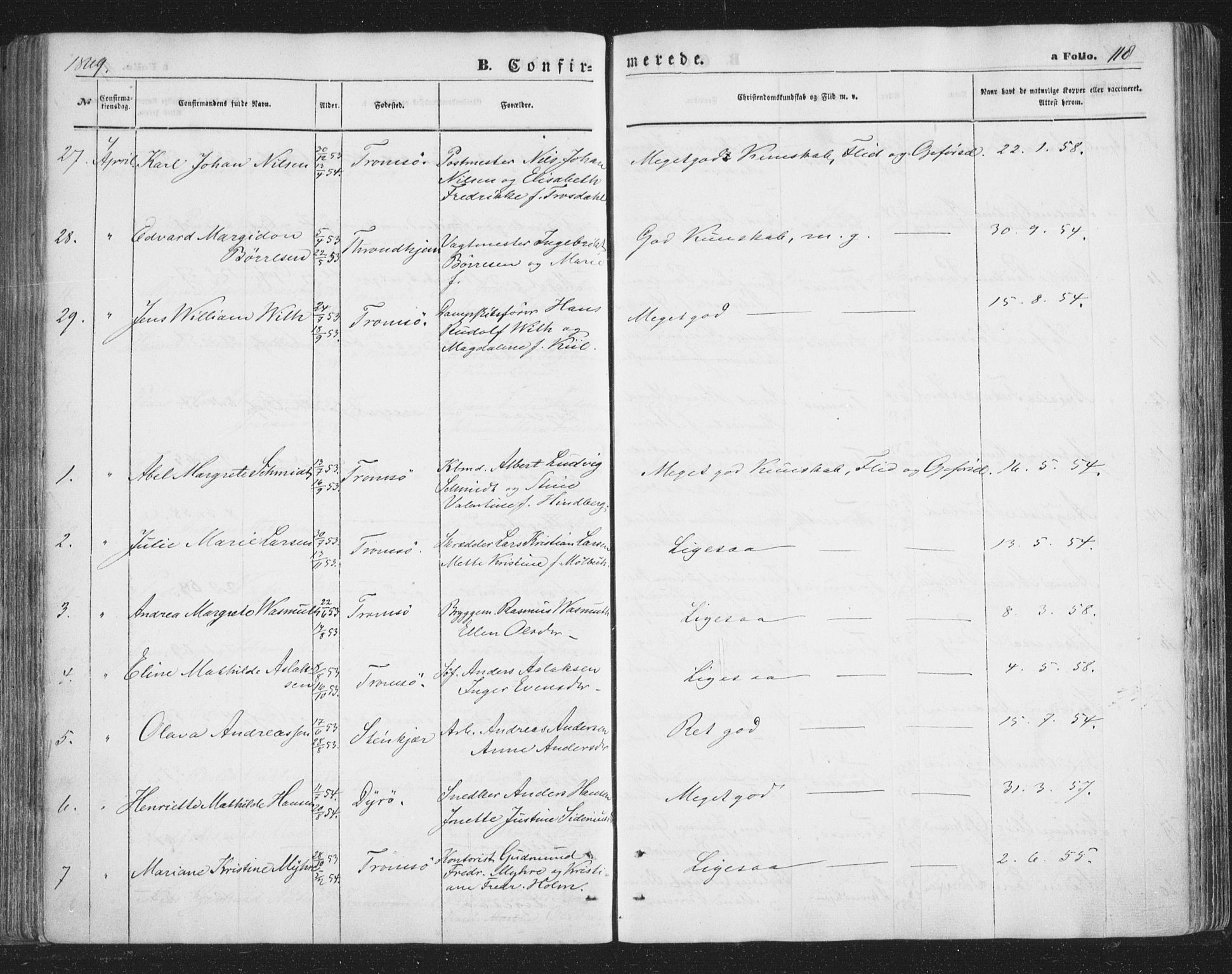 Tromsø sokneprestkontor/stiftsprosti/domprosti, AV/SATØ-S-1343/G/Ga/L0012kirke: Ministerialbok nr. 12, 1865-1871, s. 118