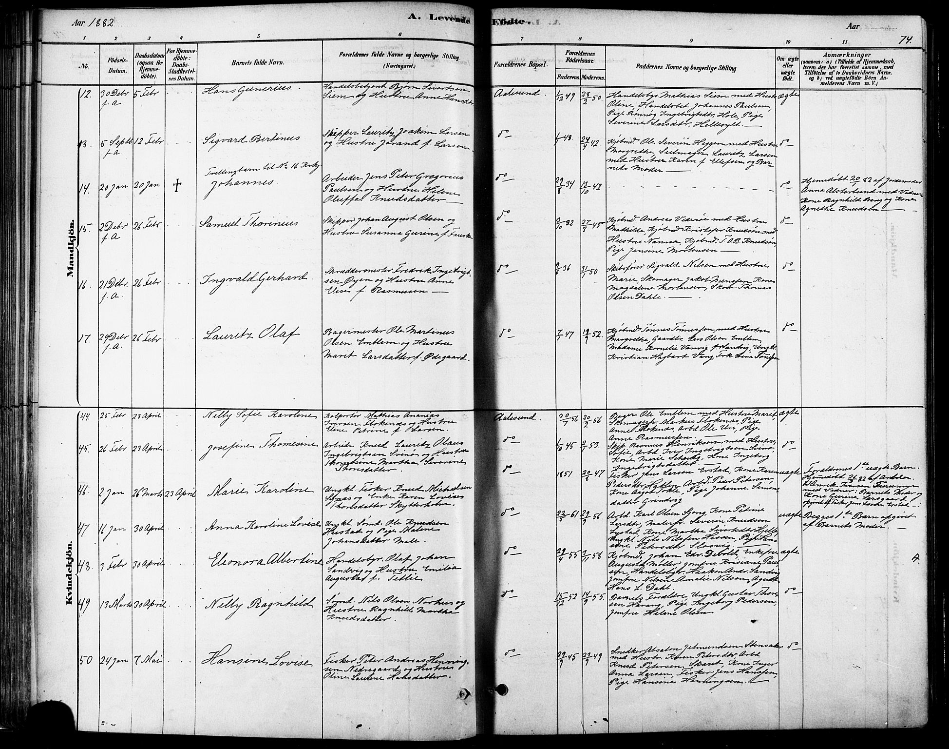 Ministerialprotokoller, klokkerbøker og fødselsregistre - Møre og Romsdal, SAT/A-1454/529/L0454: Ministerialbok nr. 529A04, 1878-1885, s. 74
