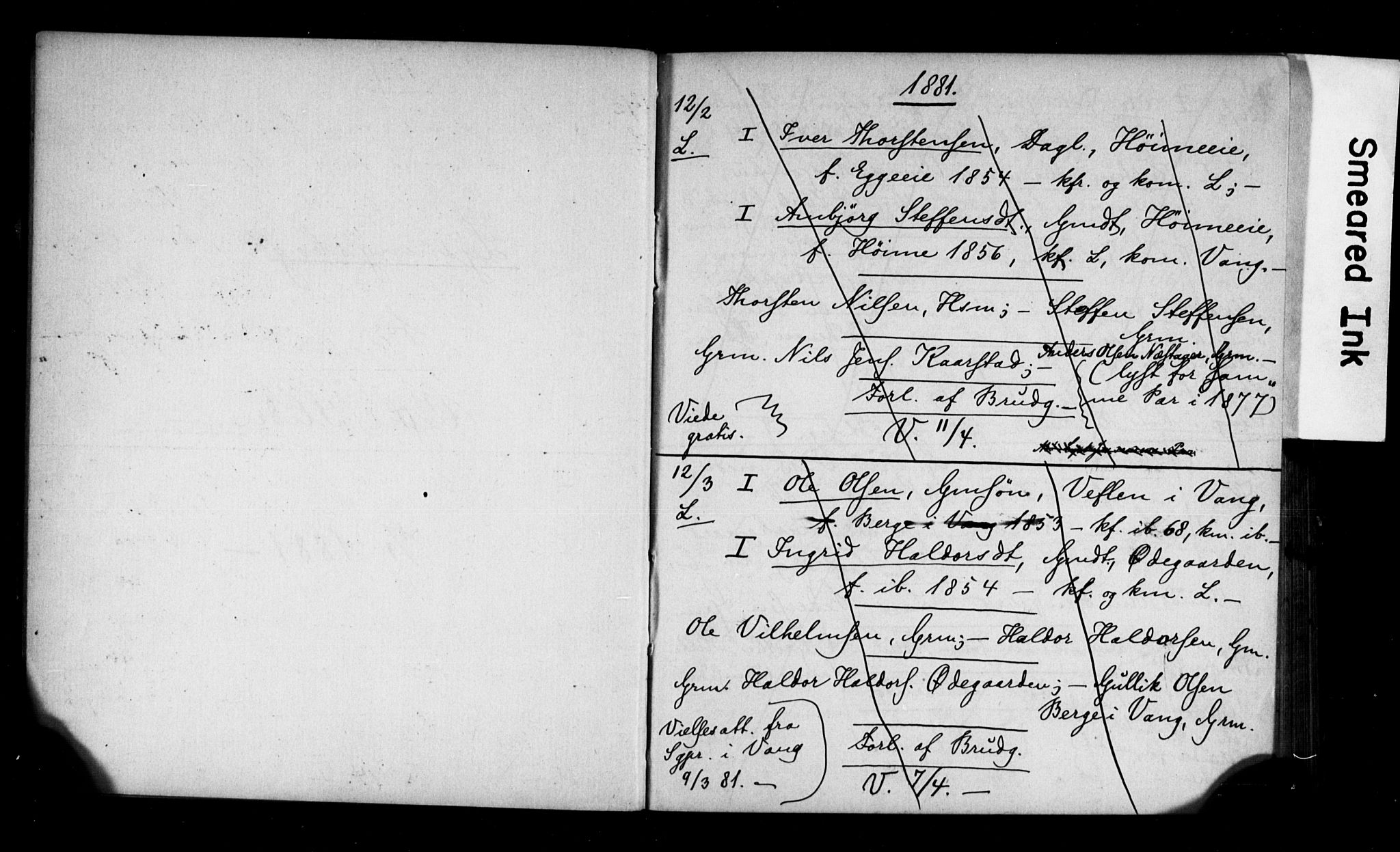 Vestre Slidre prestekontor, AV/SAH-PREST-136/I/Ie/Iea/L0001/0001: Lysningsprotokoll nr. 1, 1881-1919