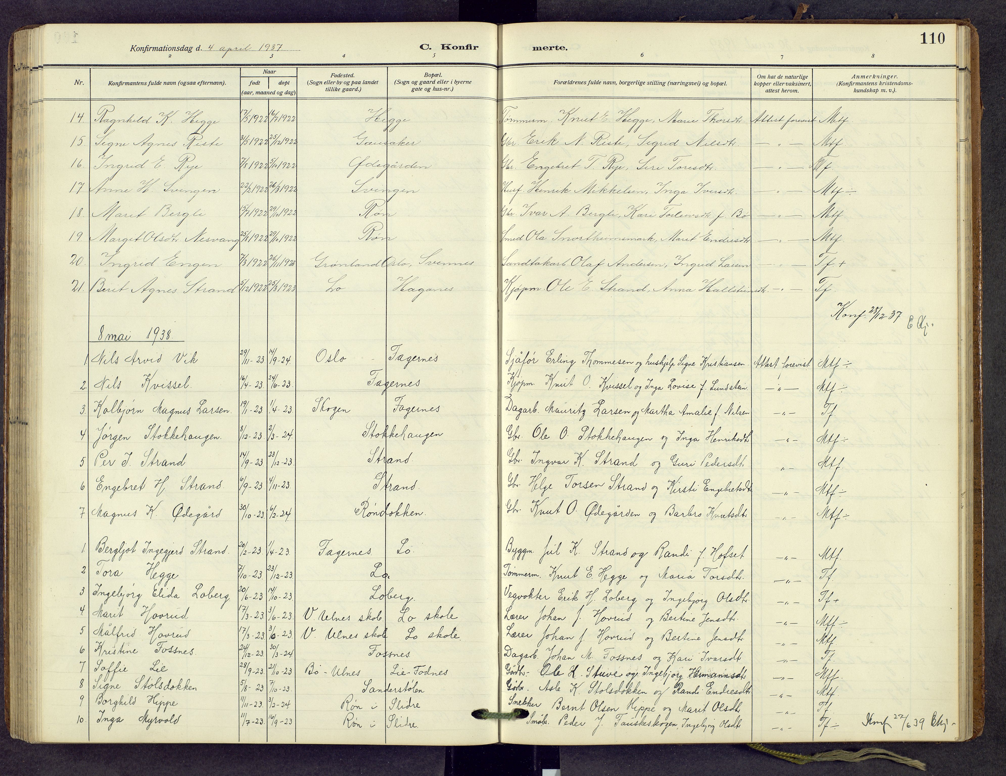Nord-Aurdal prestekontor, AV/SAH-PREST-132/H/Ha/Hab/L0013: Klokkerbok nr. 13, 1911-1948, s. 110