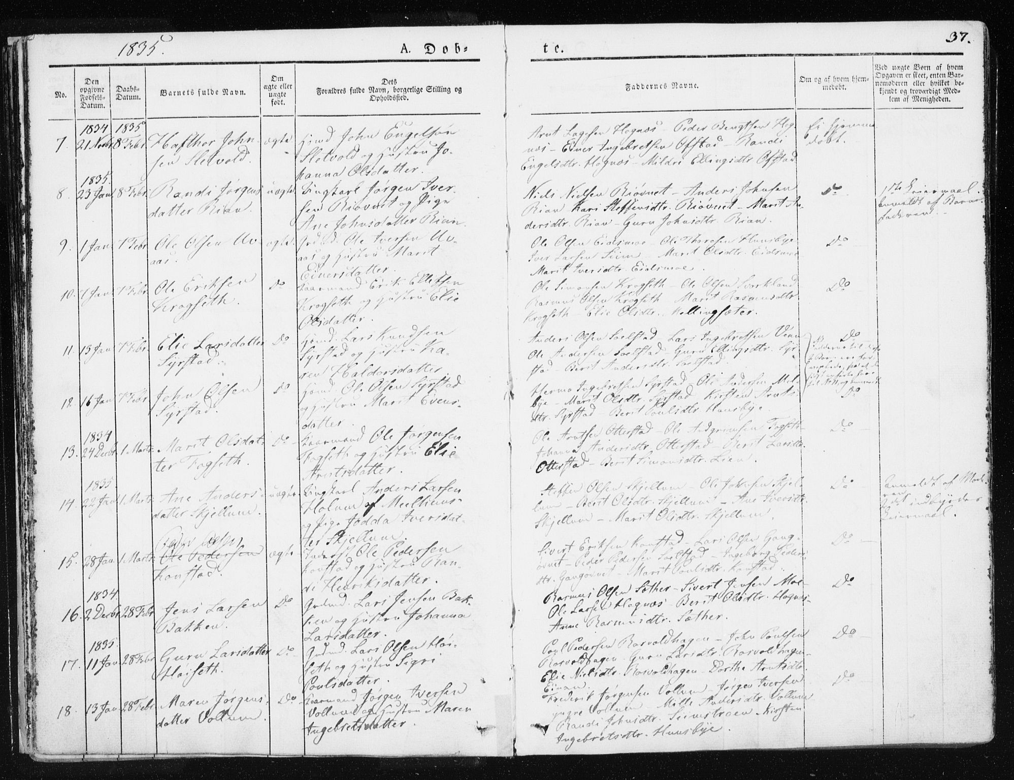 Ministerialprotokoller, klokkerbøker og fødselsregistre - Sør-Trøndelag, SAT/A-1456/665/L0771: Ministerialbok nr. 665A06, 1830-1856, s. 37