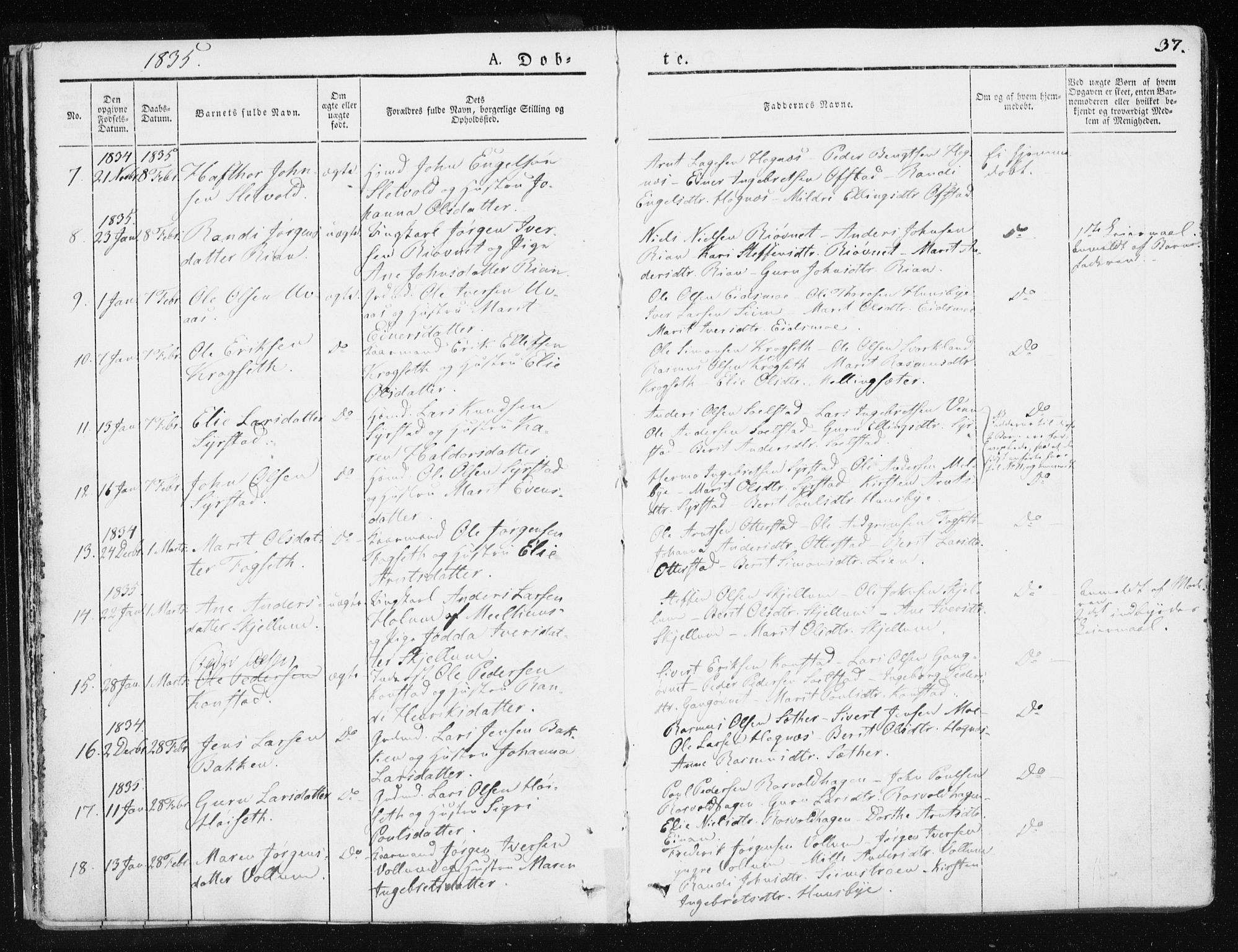 Ministerialprotokoller, klokkerbøker og fødselsregistre - Sør-Trøndelag, AV/SAT-A-1456/665/L0771: Ministerialbok nr. 665A06, 1830-1856, s. 37