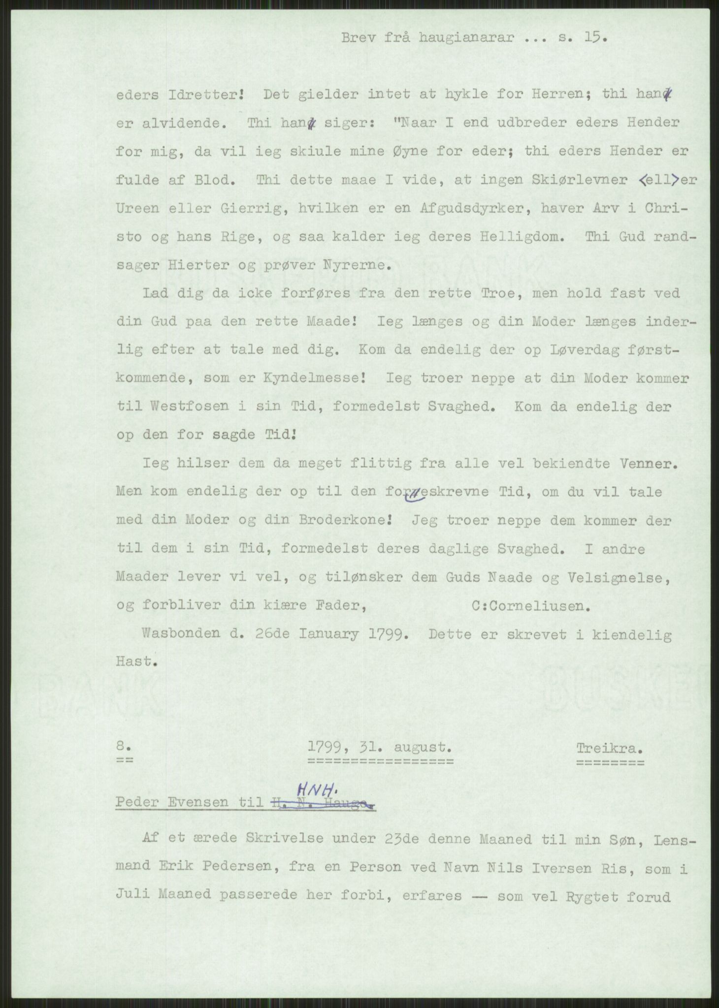 Samlinger til kildeutgivelse, Haugianerbrev, RA/EA-6834/F/L0001: Haugianerbrev I: 1760-1804, 1760-1804, s. 15