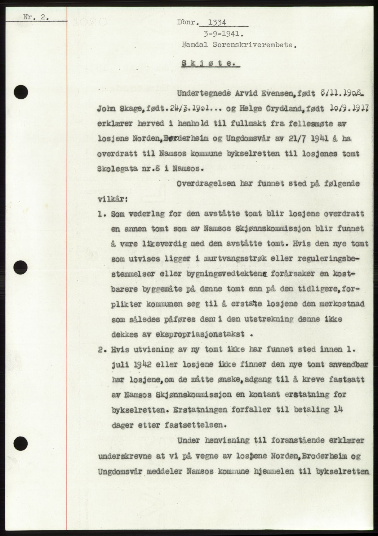 Namdal sorenskriveri, SAT/A-4133/1/2/2C: Pantebok nr. -, 1941-1942, Dagboknr: 1334/1941