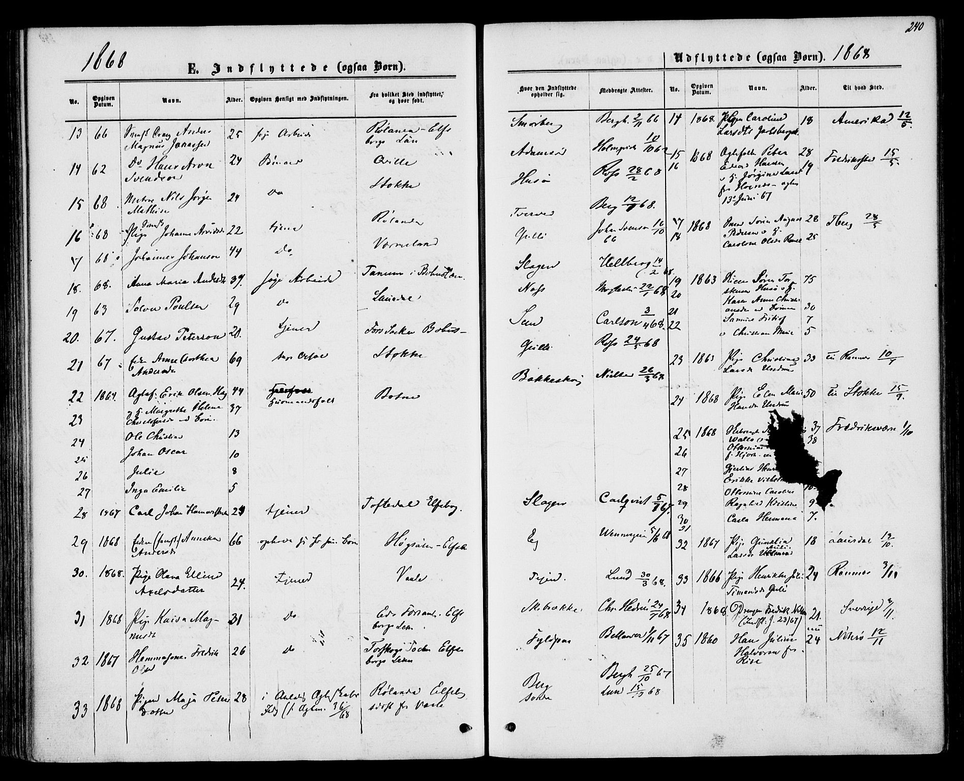 Sem kirkebøker, AV/SAKO-A-5/F/Fa/L0008: Ministerialbok nr. I 8, 1866-1873, s. 240