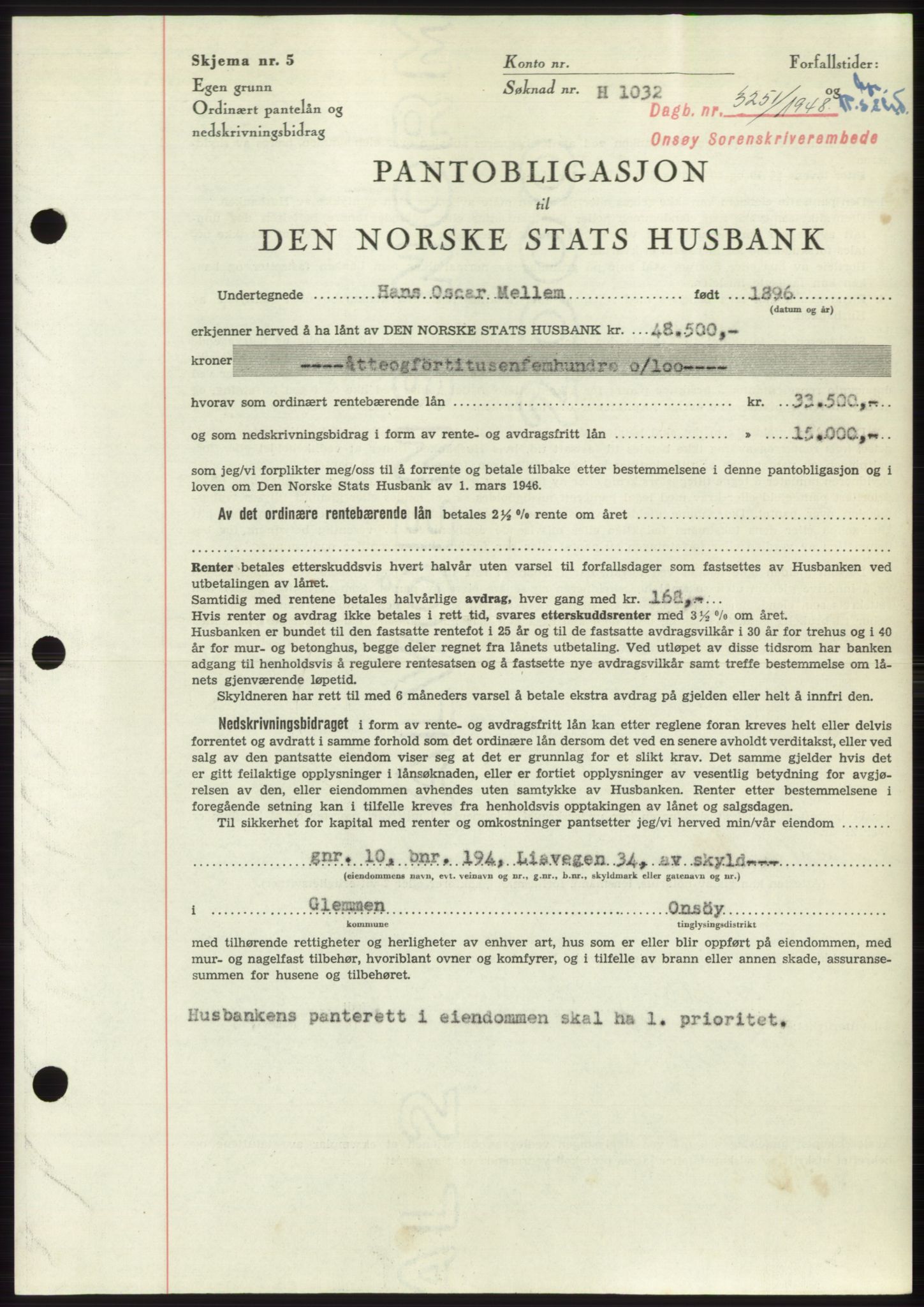 Onsøy sorenskriveri, SAO/A-10474/G/Ga/Gac/L0007: Pantebok nr. B 14-7, 1948-1948, Dagboknr: 3251/1948