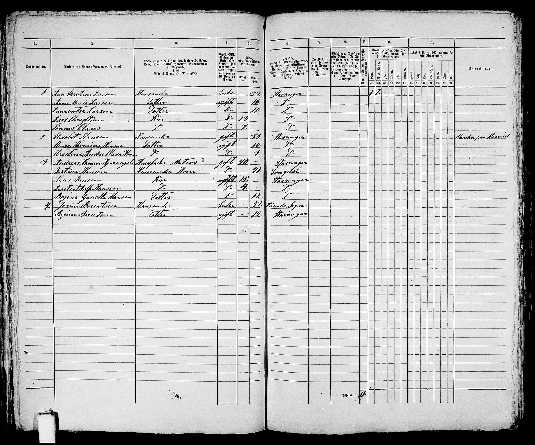 RA, Folketelling 1865 for 1103 Stavanger kjøpstad, 1865, s. 1188