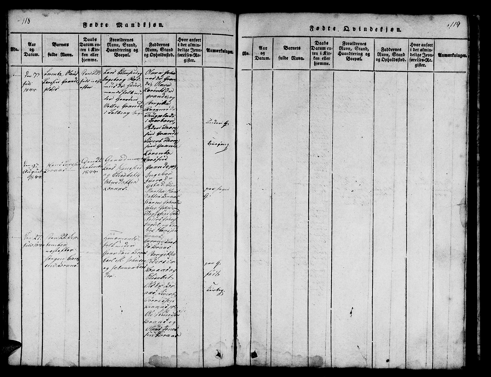 Ministerialprotokoller, klokkerbøker og fødselsregistre - Nord-Trøndelag, AV/SAT-A-1458/731/L0310: Klokkerbok nr. 731C01, 1816-1874, s. 118-119