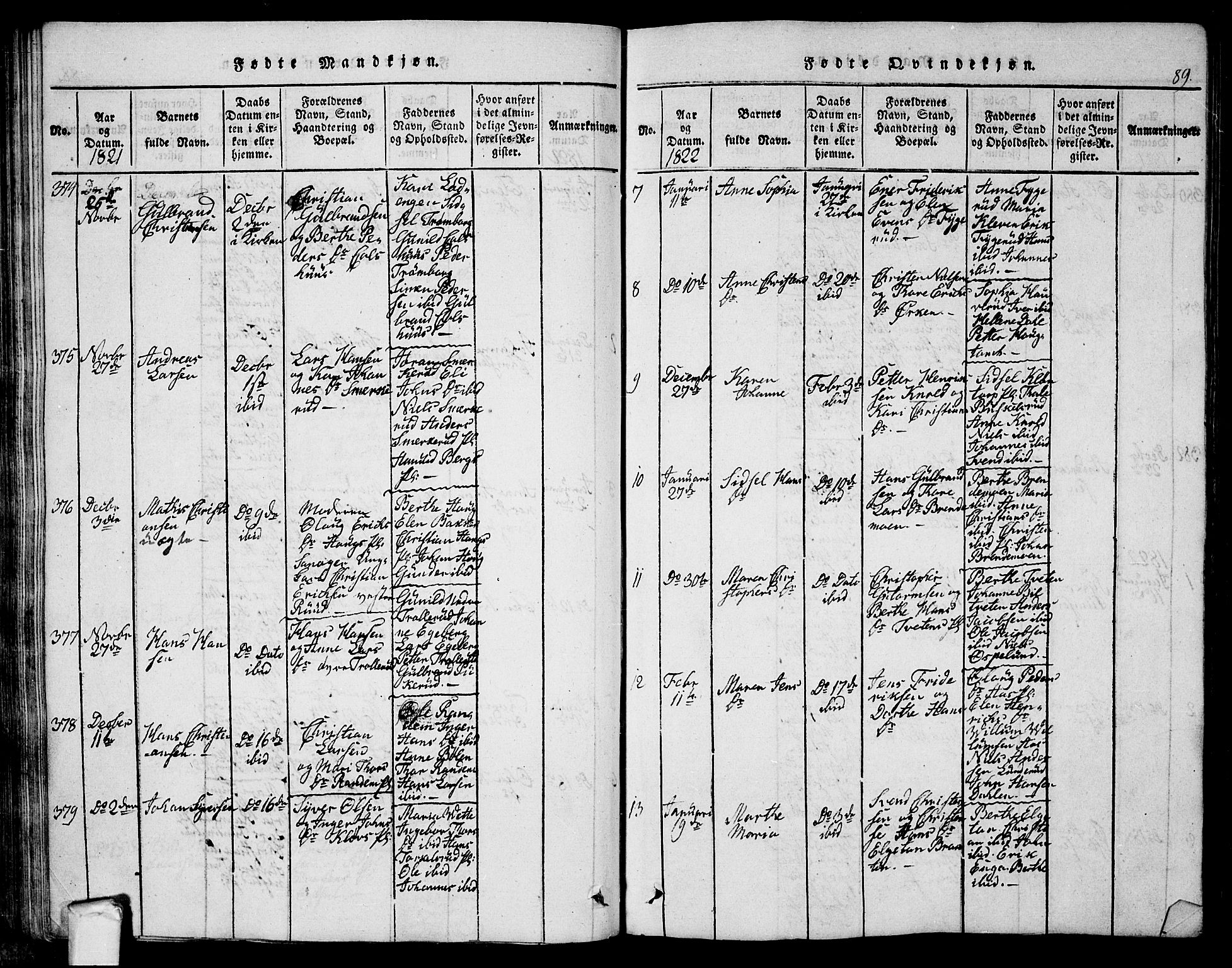 Eidsberg prestekontor Kirkebøker, AV/SAO-A-10905/G/Ga/L0001: Klokkerbok nr. I 1, 1814-1831, s. 89