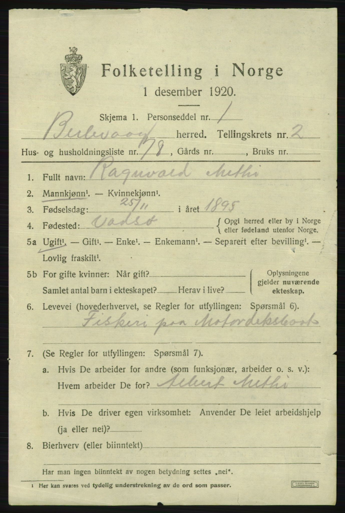 SATØ, Folketelling 1920 for 2024 Berlevåg herred, 1920, s. 1519