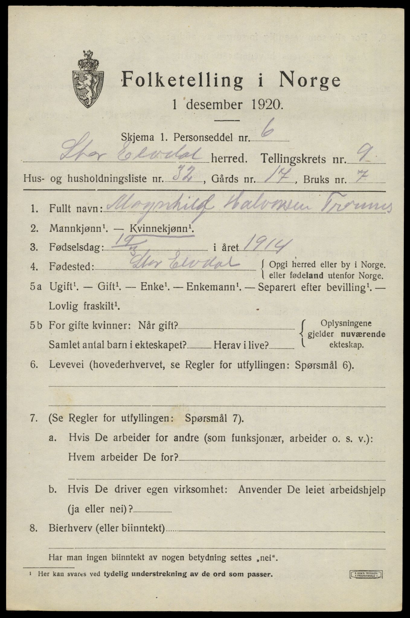 SAH, Folketelling 1920 for 0430 Stor-Elvdal herred, 1920, s. 8854