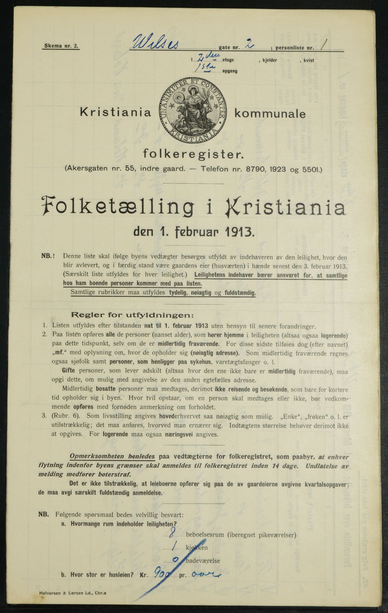 OBA, Kommunal folketelling 1.2.1913 for Kristiania, 1913, s. 128162