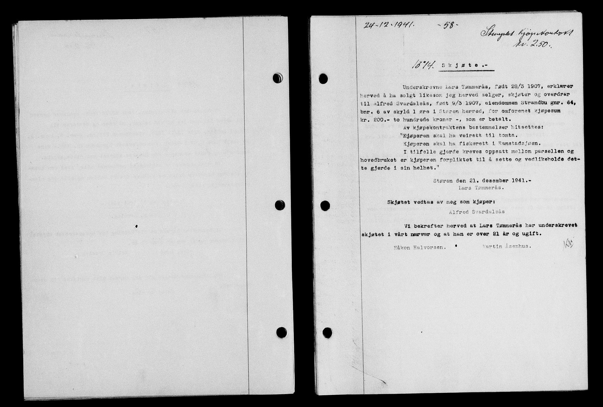 Gauldal sorenskriveri, SAT/A-0014/1/2/2C/L0054: Pantebok nr. 59, 1941-1942, Dagboknr: 1374/1941